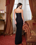 ELAGIA Selina Black Corset Top & High-Slit Maxi Skirt 2-Piece Set zipper detail - 3 piece women's suit womens red suit set