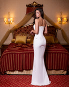 ELAGIA Selina White Corset Top & High-Slit Maxi Skirt 2-Piece Set side angle - modern white women suit