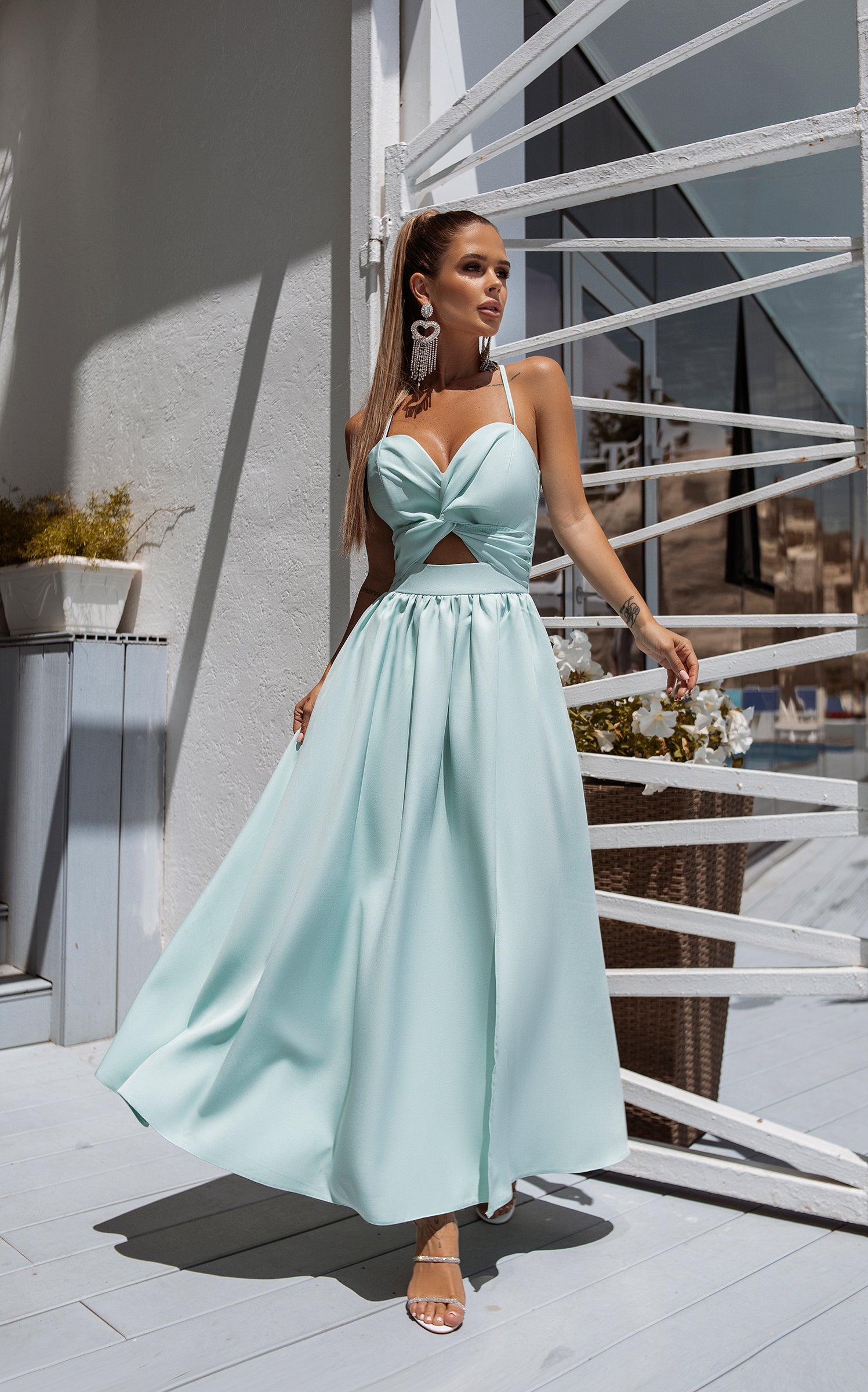 Tiffany-Blue Sweetheart Cut-Out Midi Dress