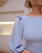 Sky-Blue Backless Puff Sleeve Midi Dress - view 7 | ELAGIA