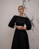 Black Backless Puff Sleeve Midi Dress - view 7 | ELAGIA