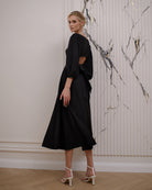 Black Backless Puff Sleeve Midi Dress - view 6 | ELAGIA
