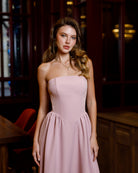 Dusty Pink Strapless Midi Dress - view 7 | ELAGIA