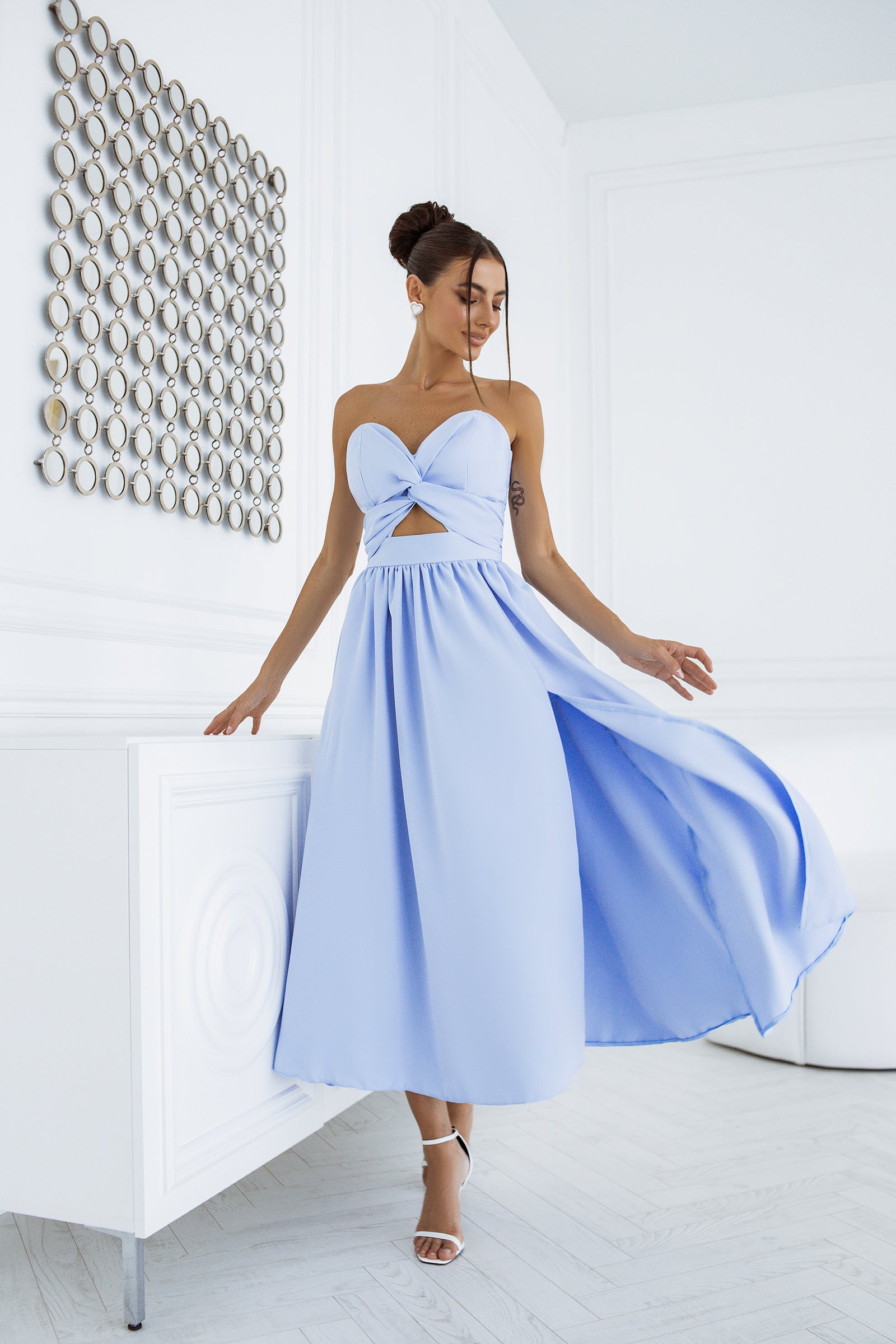 Sky Blue Sweetheart Cut-Out Midi Dress