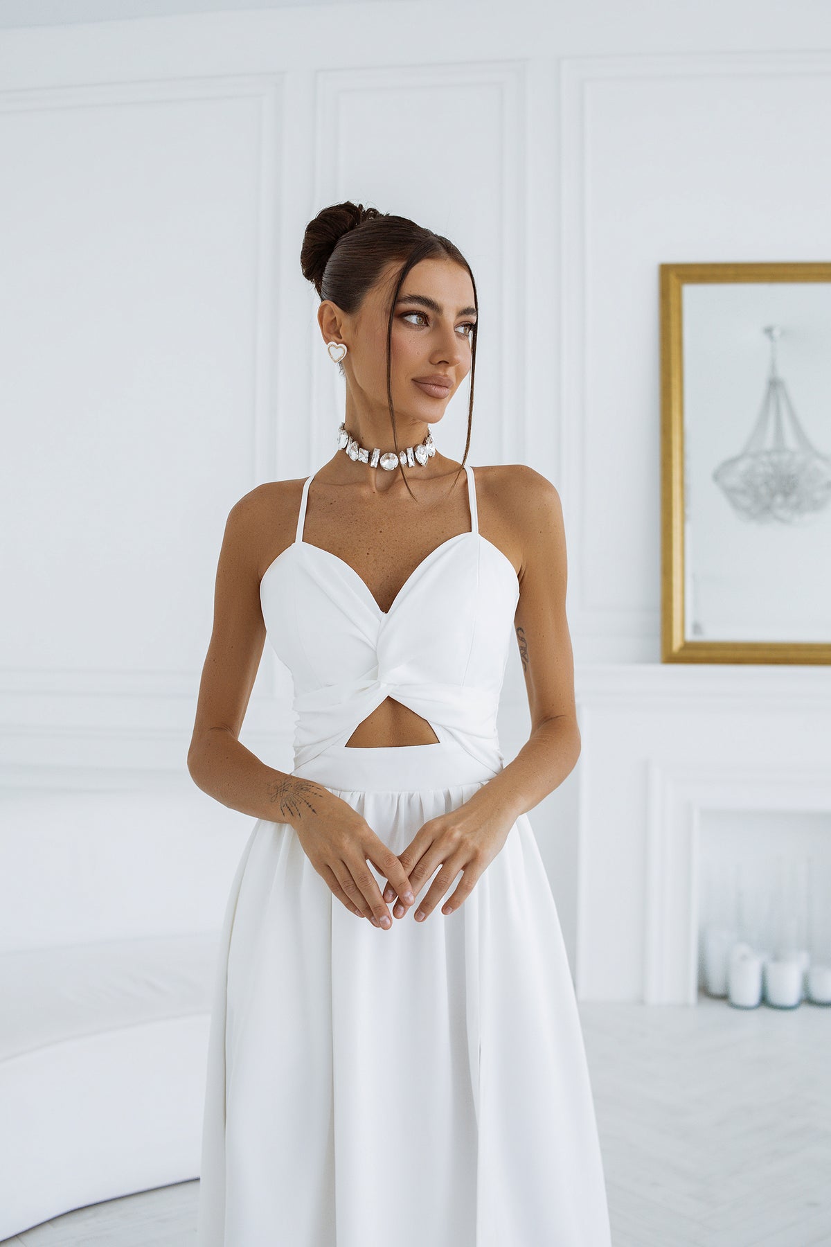 White Sweetheart Cut-Out Midi Dress – ELAGIA