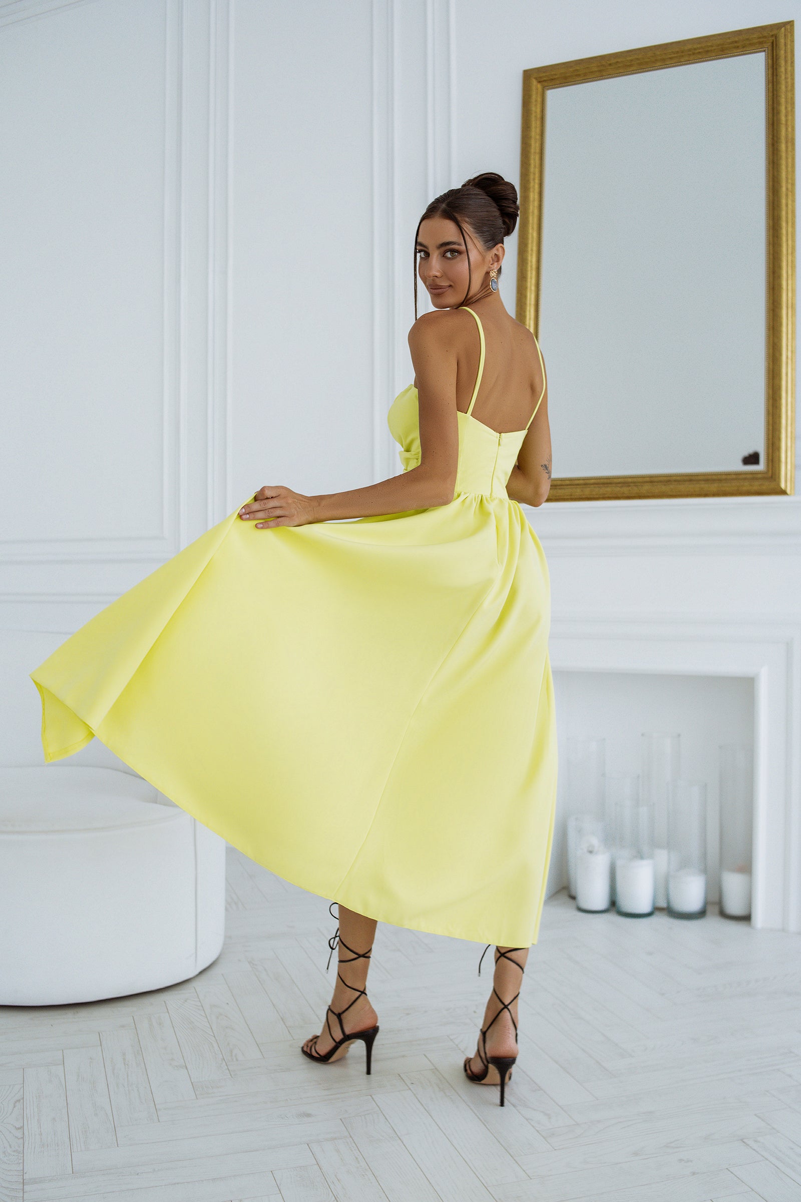 Yellow Sweetheart Cut-Out Midi Dress