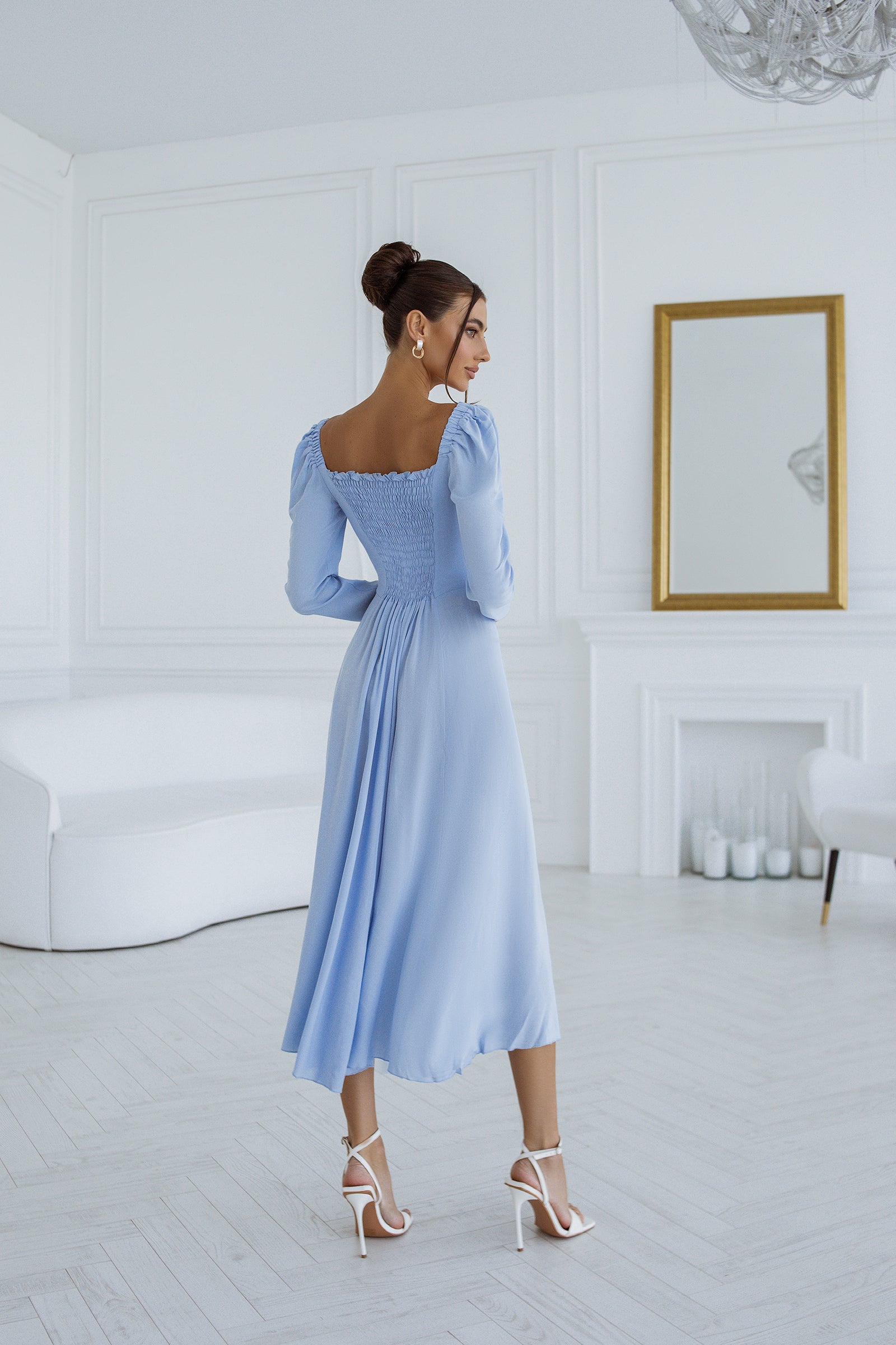 Light blue dress with puffy sleeves hotsell