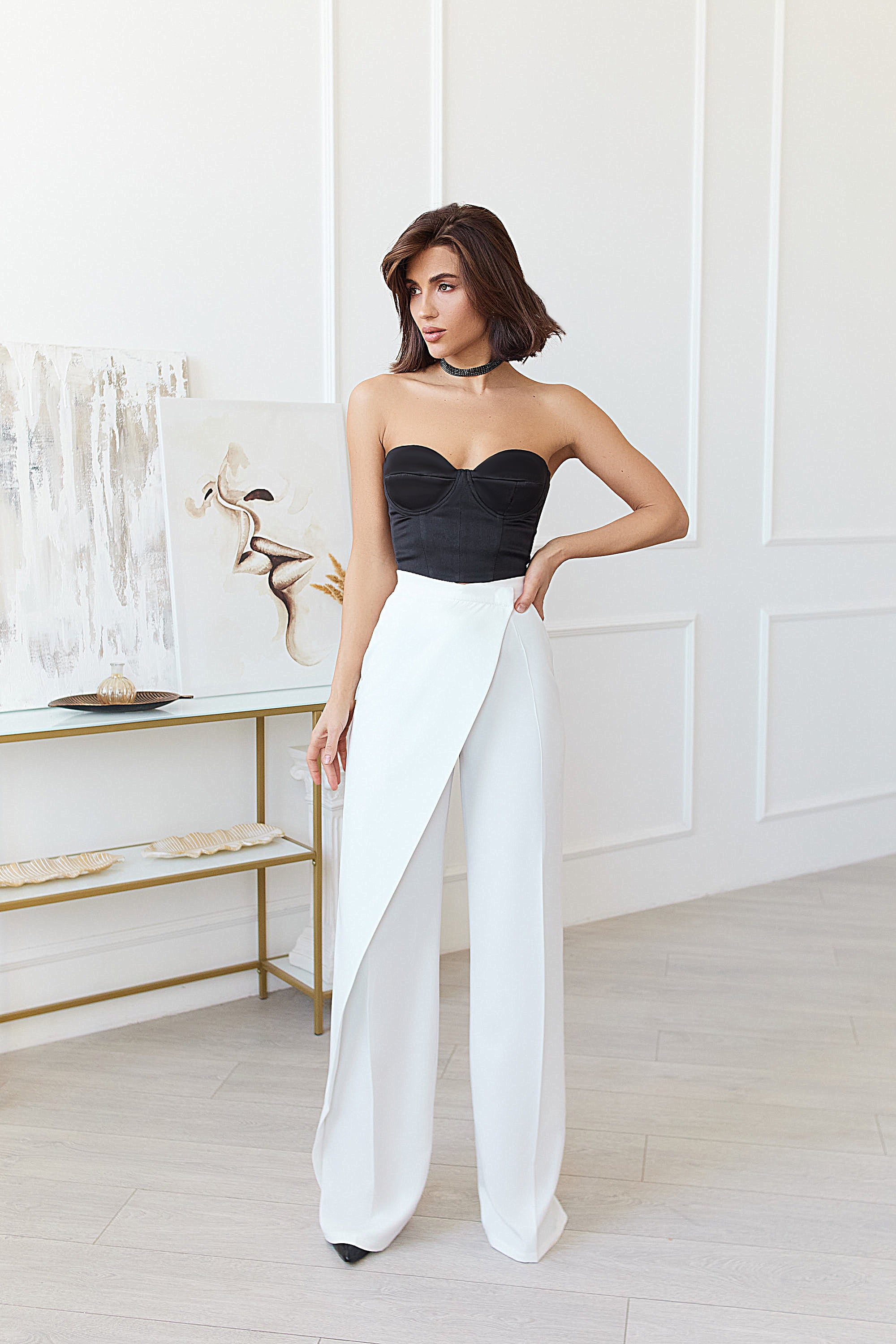 White Wrap High Waisted Regular Fit Pants