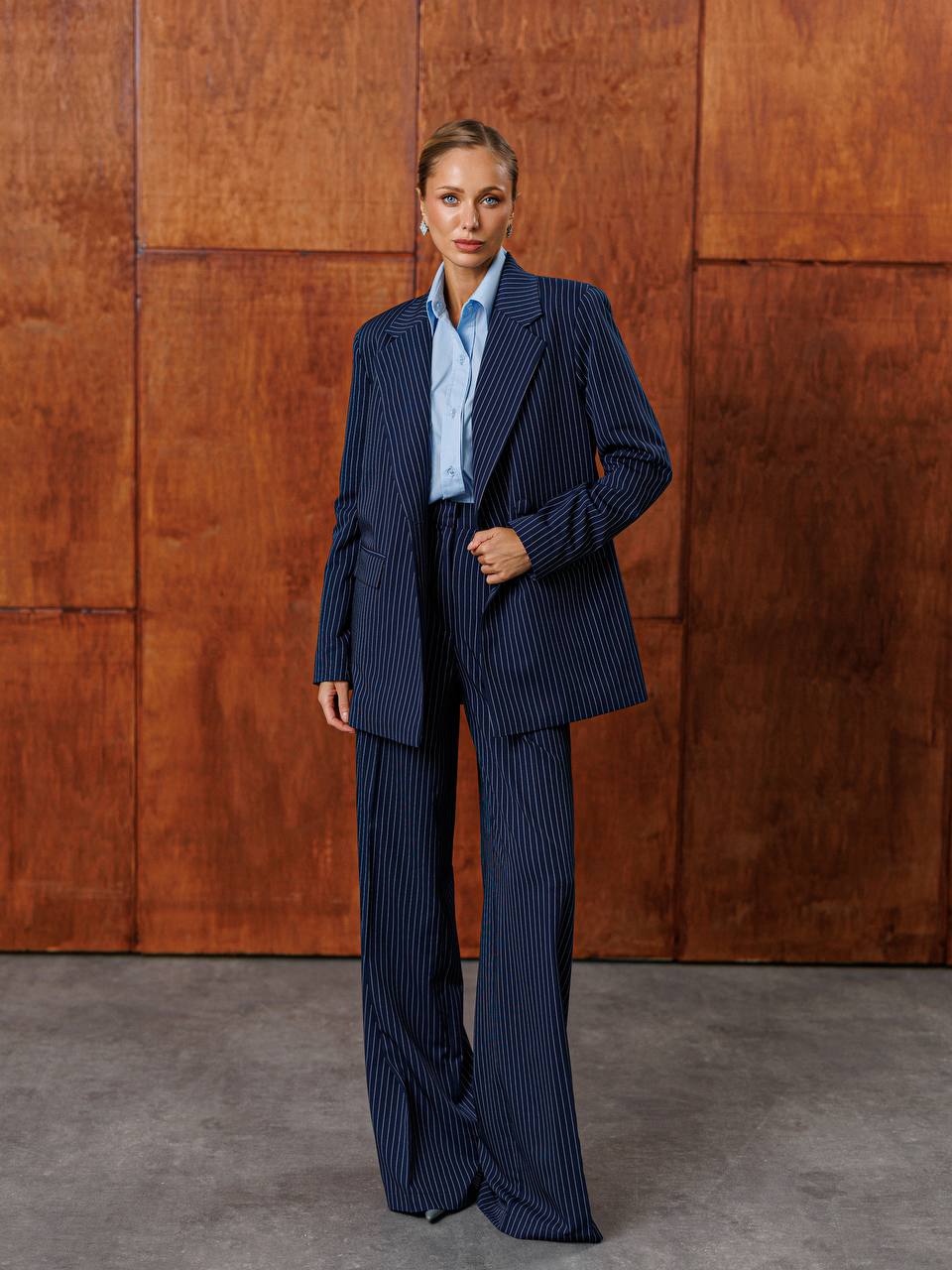 Faustine Blue Striped Double-Breasted Suit 2-Piece