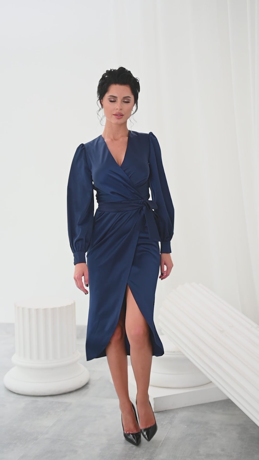 Dark blue wrap fashion dress