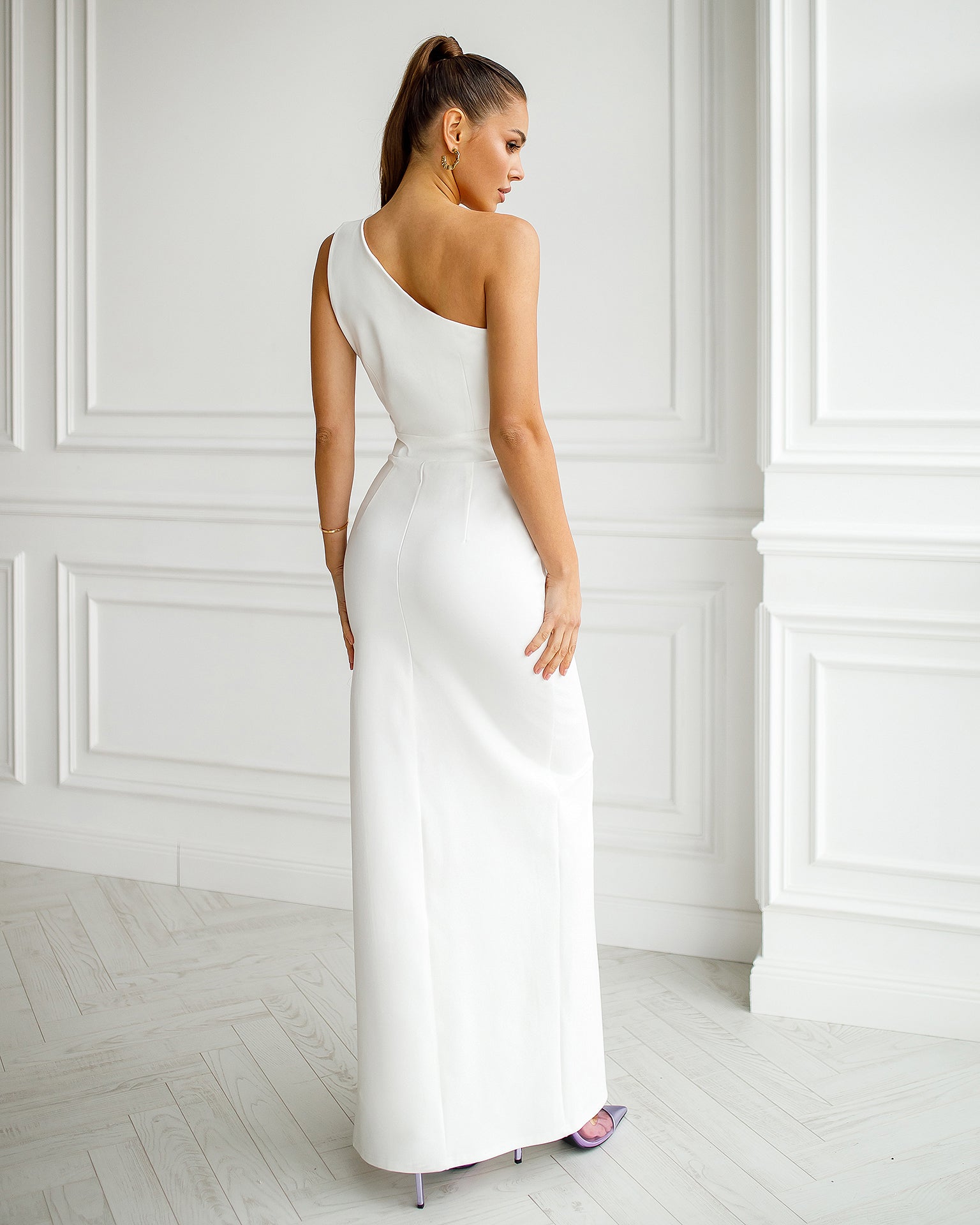 White One-Shoulder Cut-Out Maxi Dress