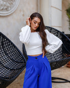 White Off-The-Shoulder Puff-Sleeve Top 