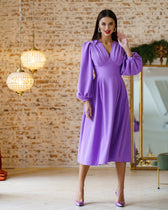 Purple V-Neck 3/4 Sleeve Dress Two-Piece Set main image 1