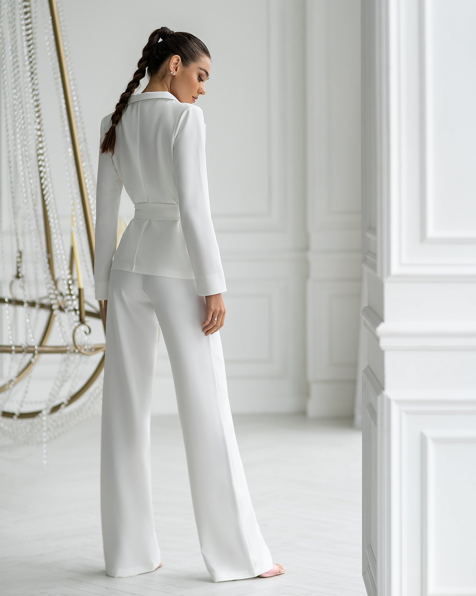 White Belted Wide-Leg Suit 3-Piece