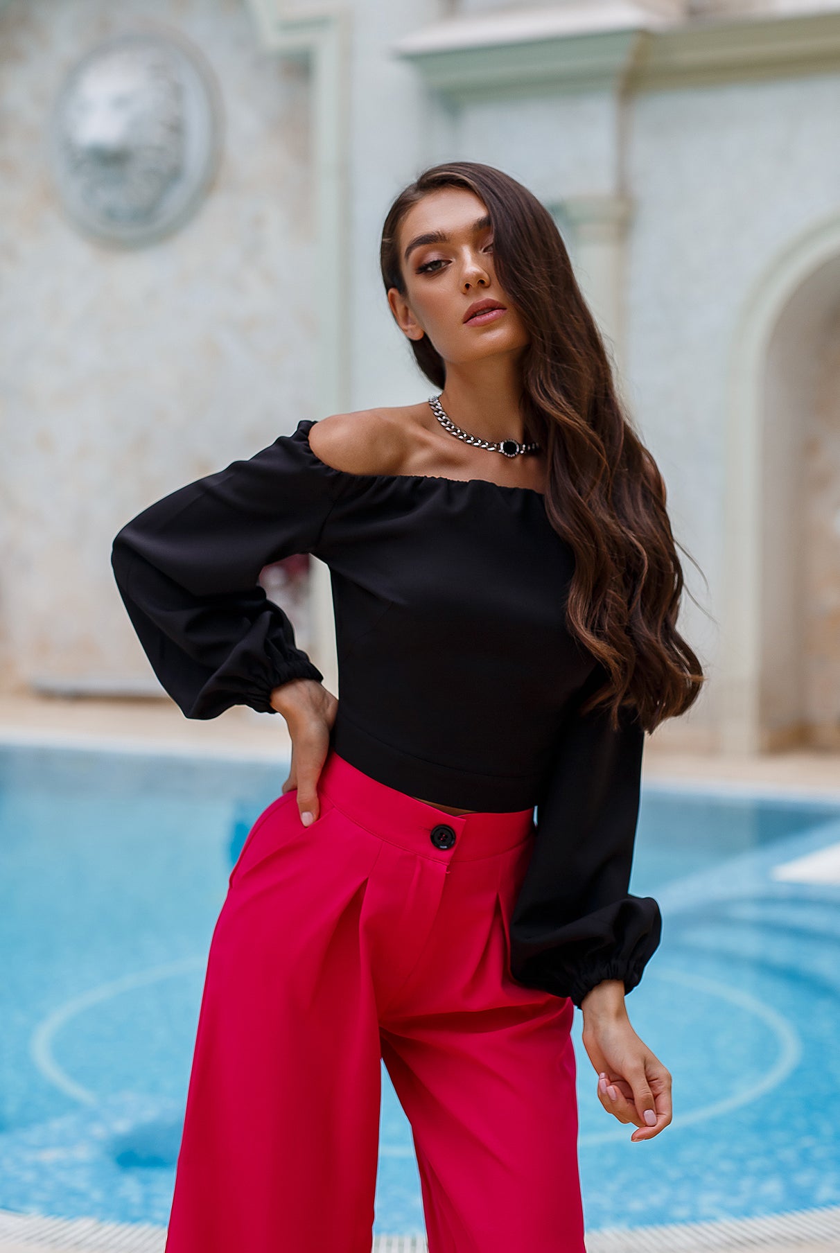 Black Off-The-Shoulder Puff-Sleeve Top 