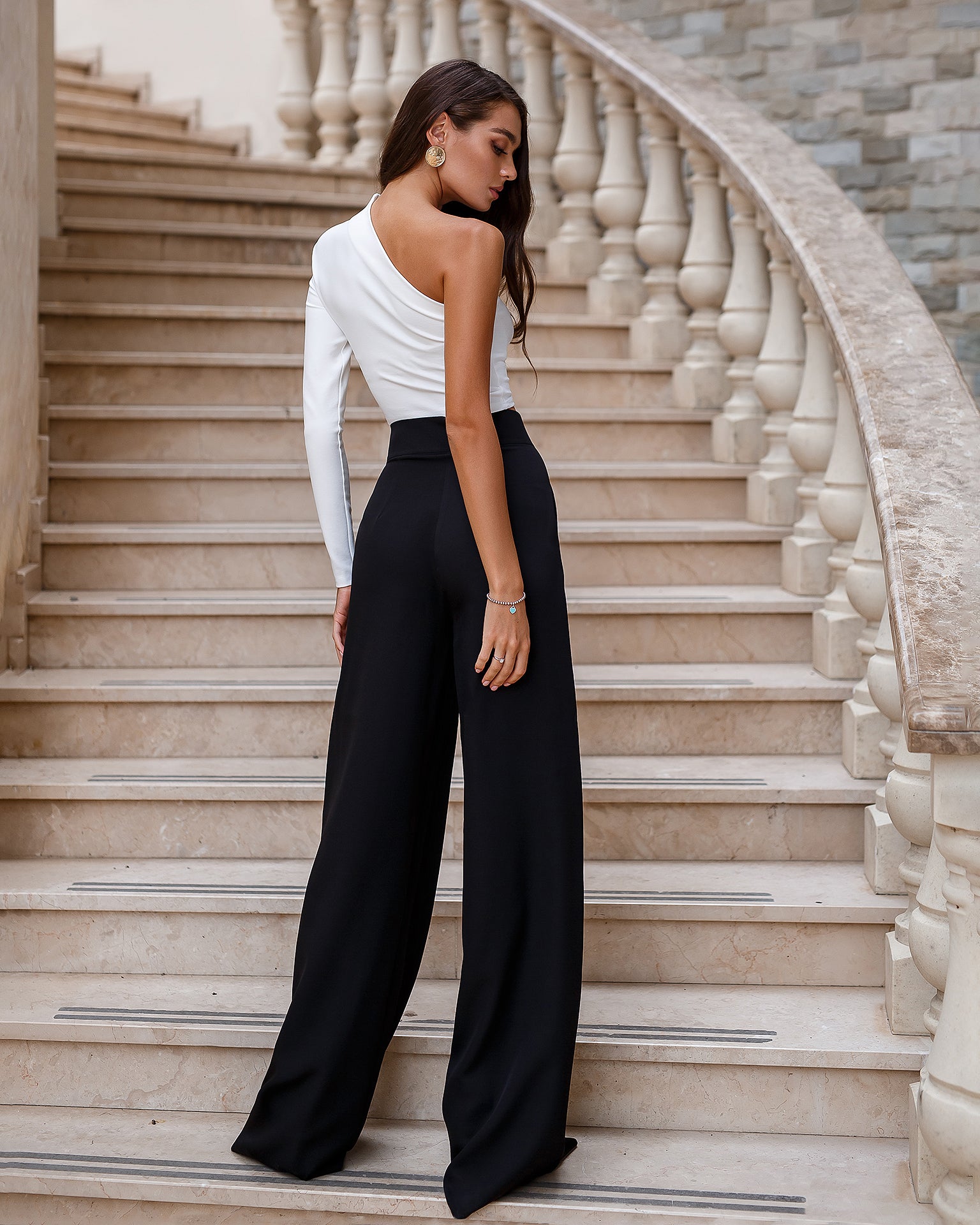 Black High Waist Fitted Palazzo Pants