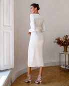 White Satin Long Sleeve Midi Dress