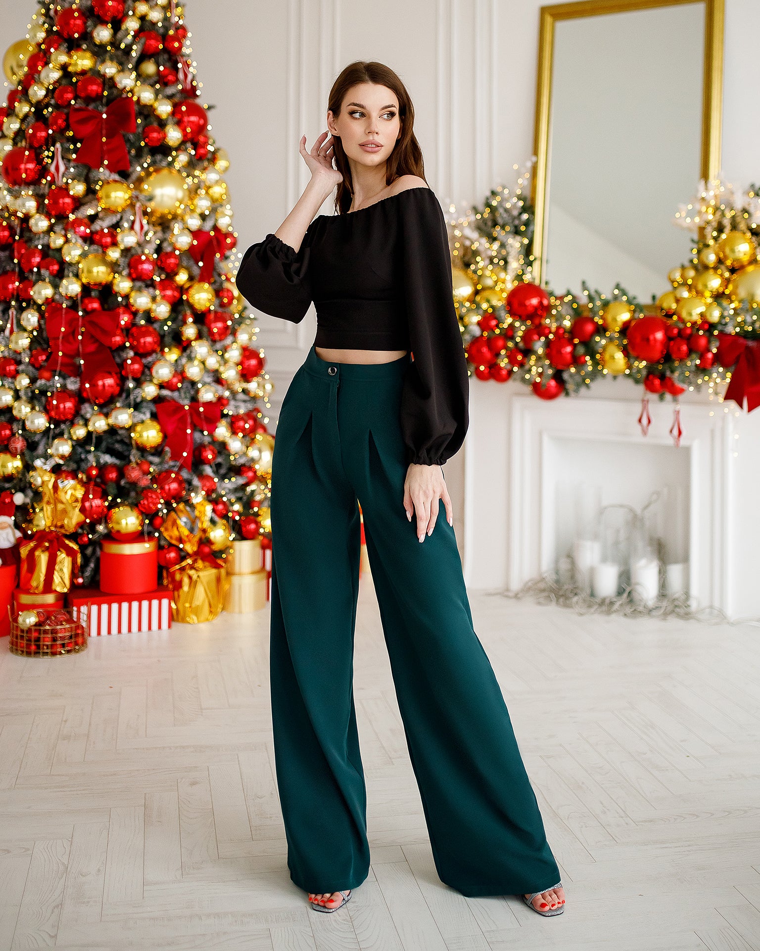 Emerald High Waist Fitted Palazzo Pants