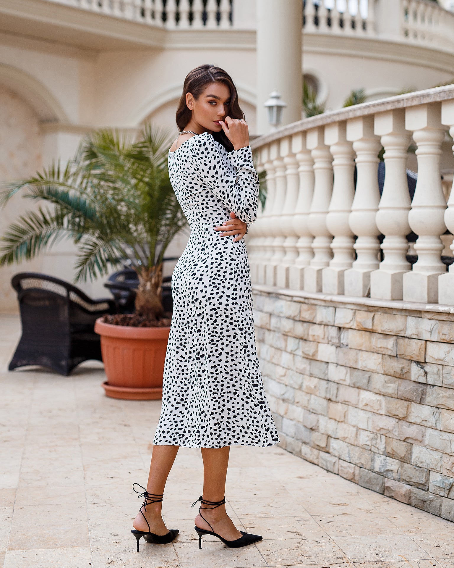 White Long Sleeve Midi Dress