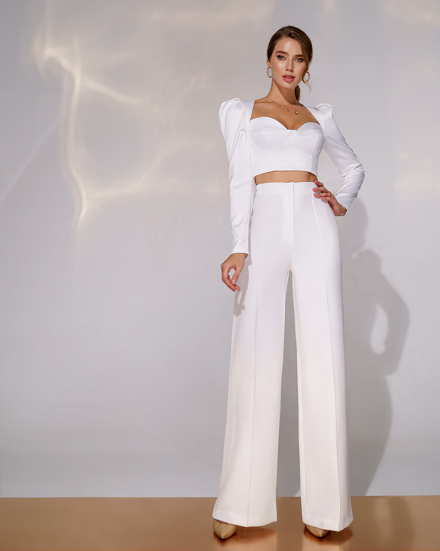 White High Waisted Regular Fit Pants