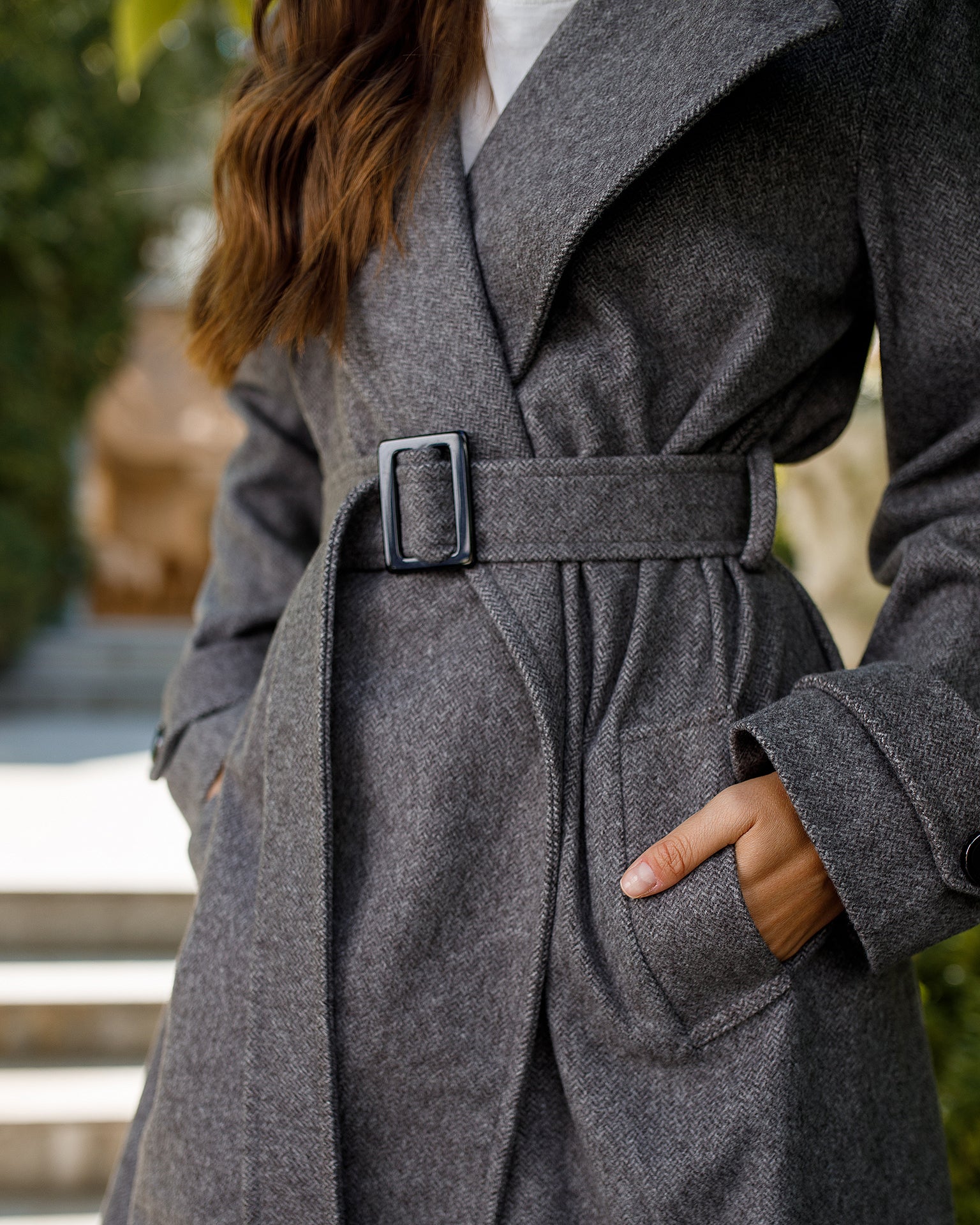 Casual Grey Wool Belted Coat
