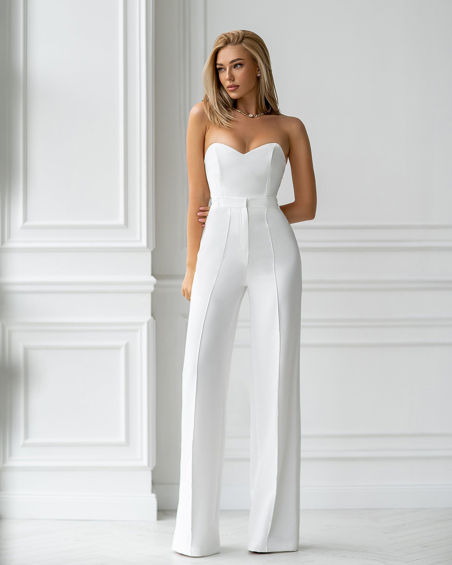 White High Waisted Regular Fit Pants