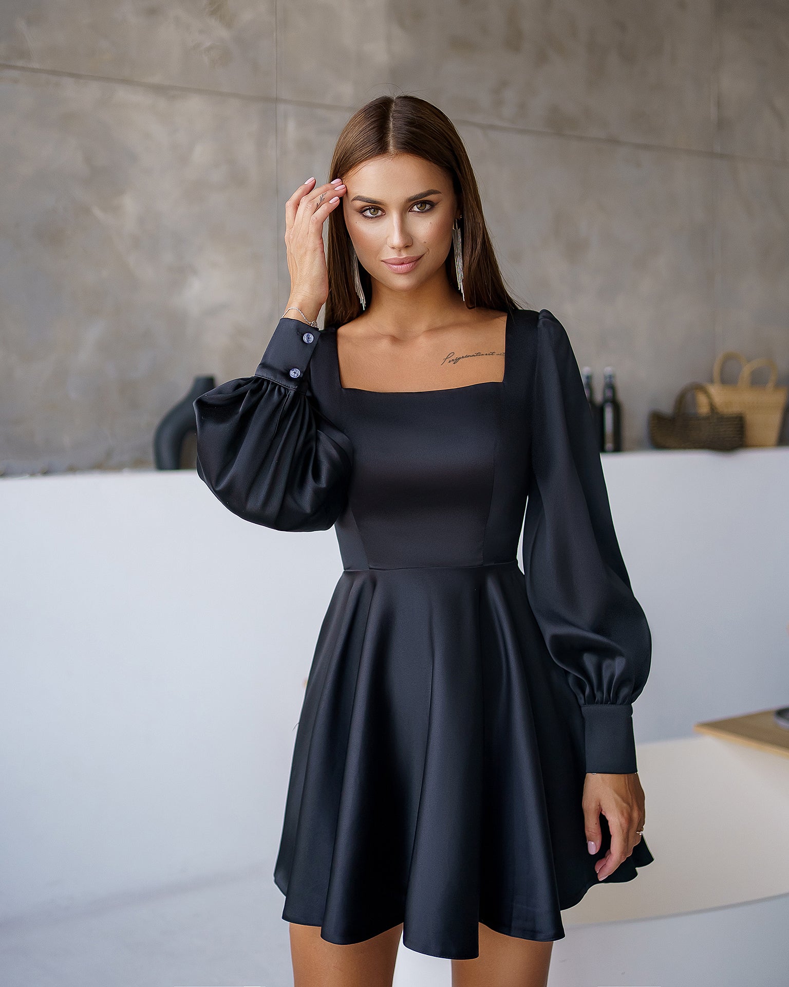 Long sleeve silk mini dress best sale