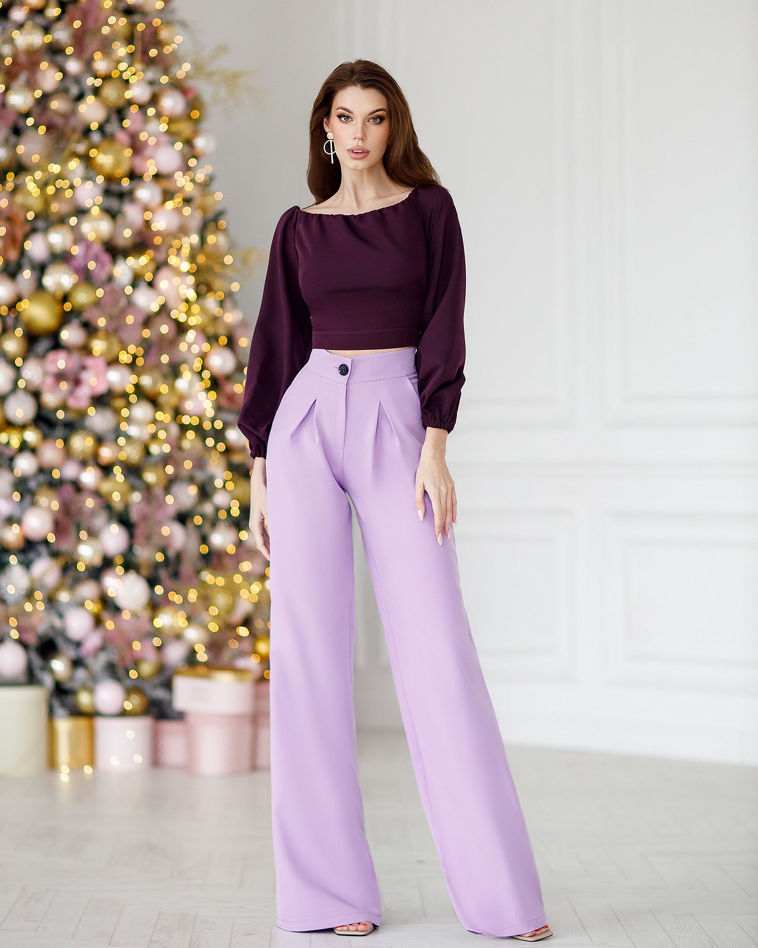 Lavender High Waist Fitted Palazzo Pants
