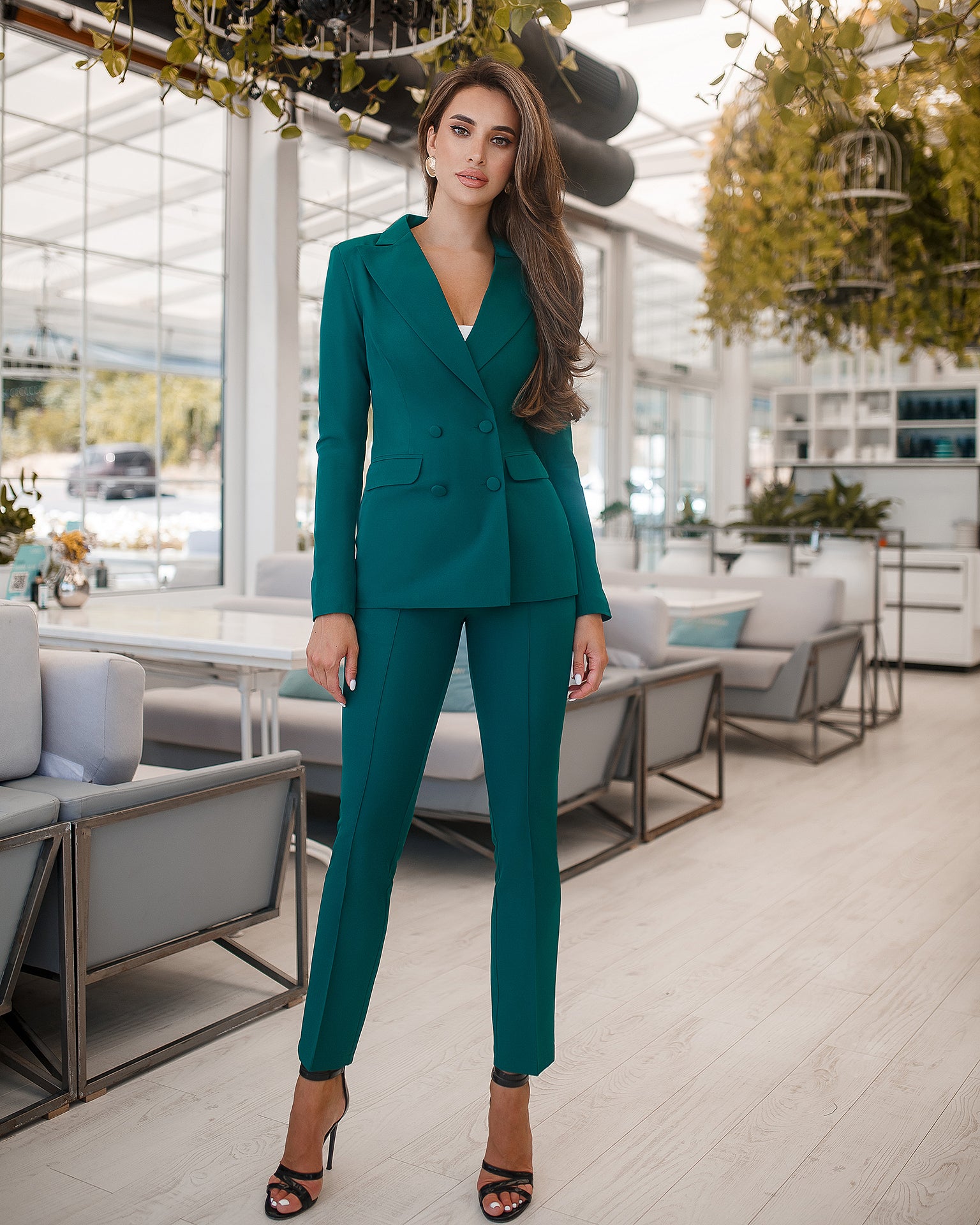 Green Double Breasted Suit 2 Piece ELAGIA