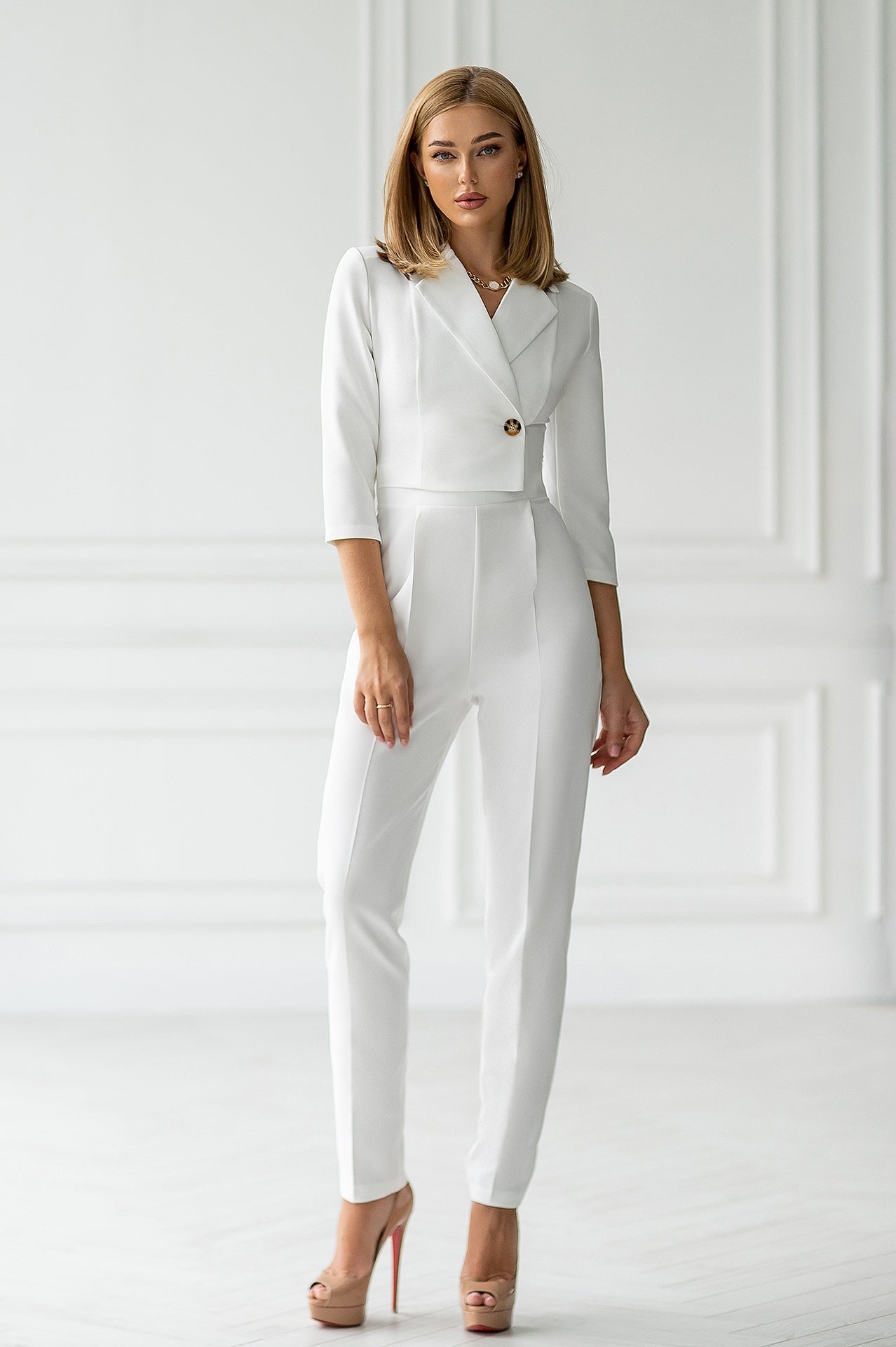 White Formal One-Button Jumpsuit