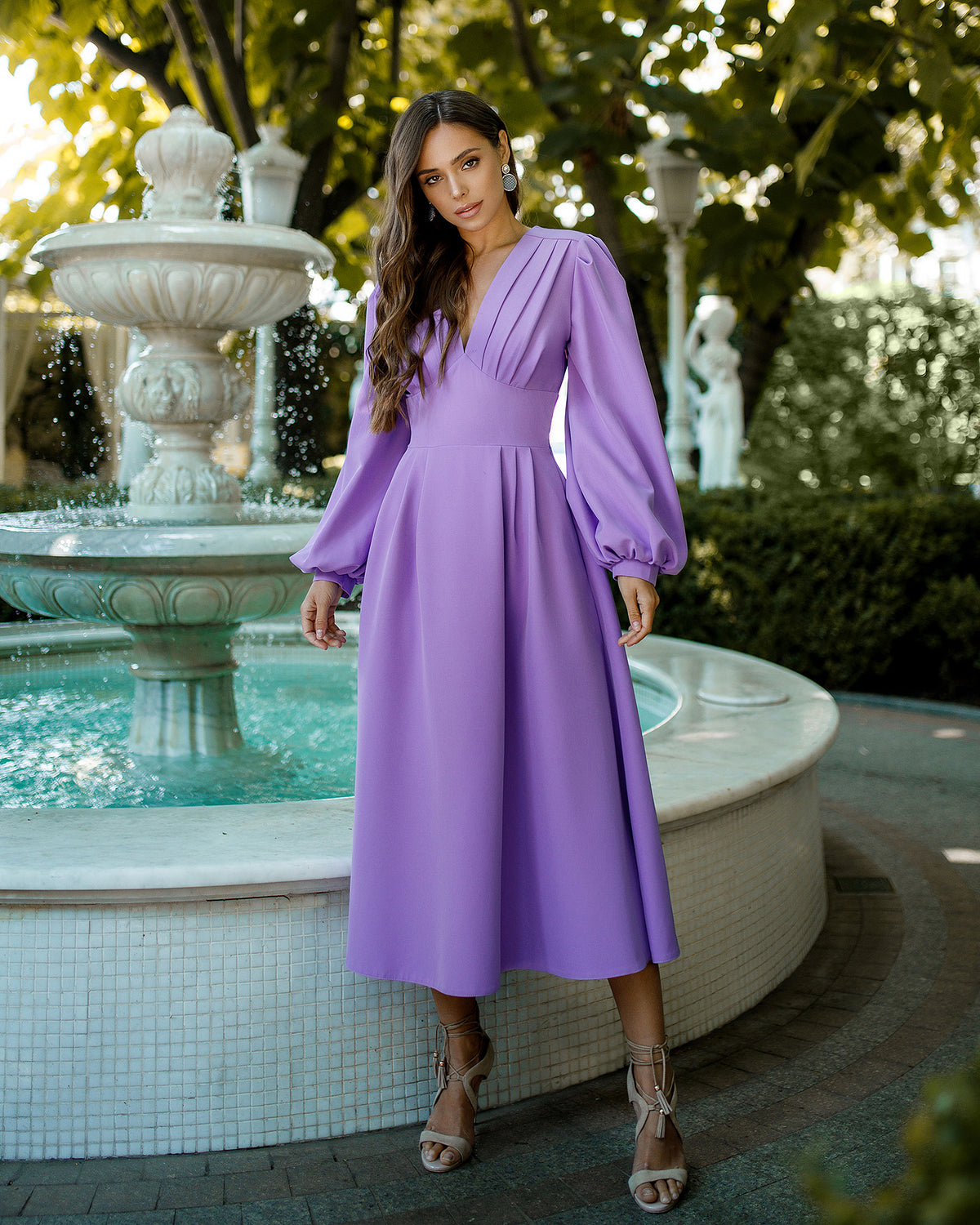 Elianna Purple Feather Midi Dress