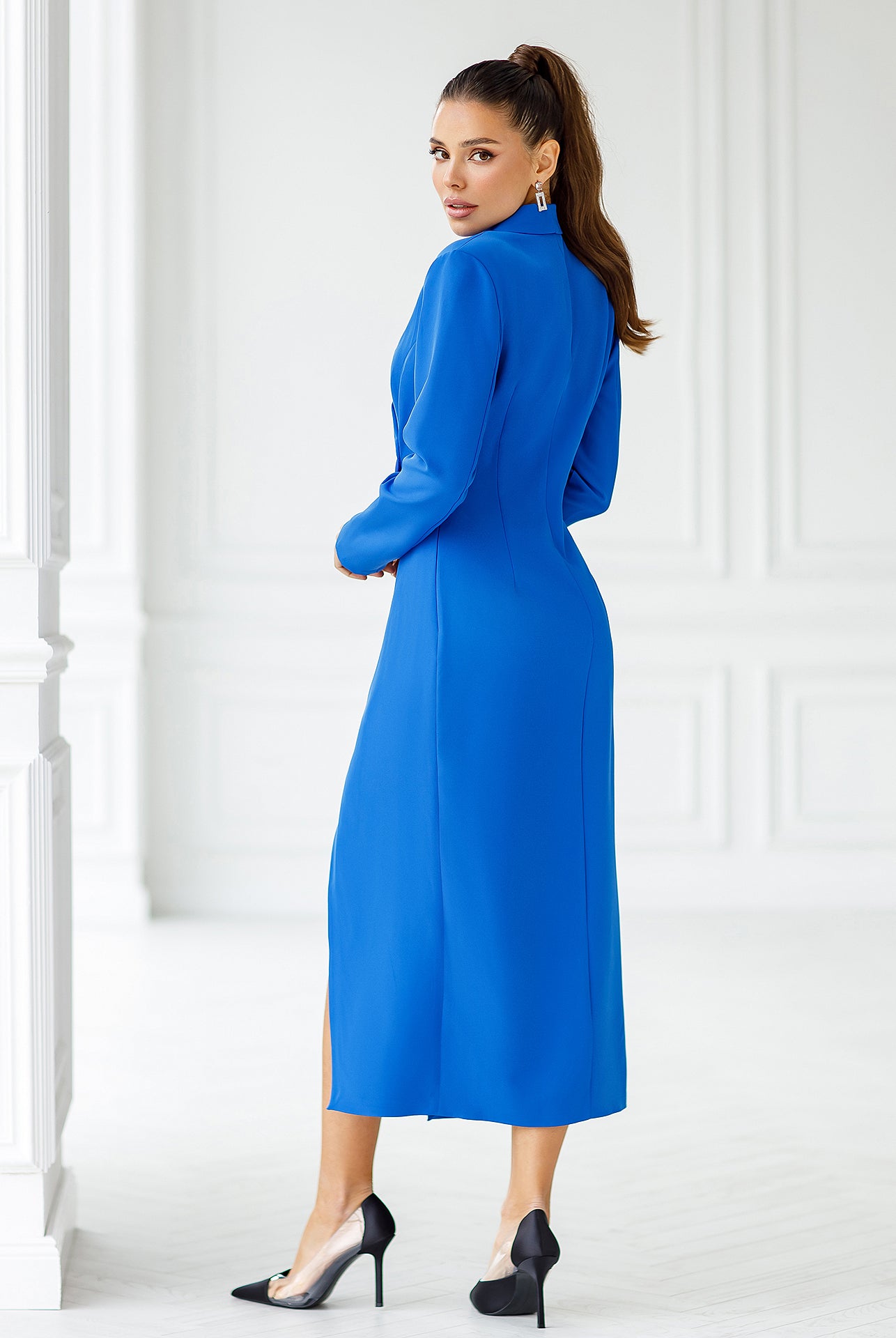 Blue Collared Wrap Midi Dress
