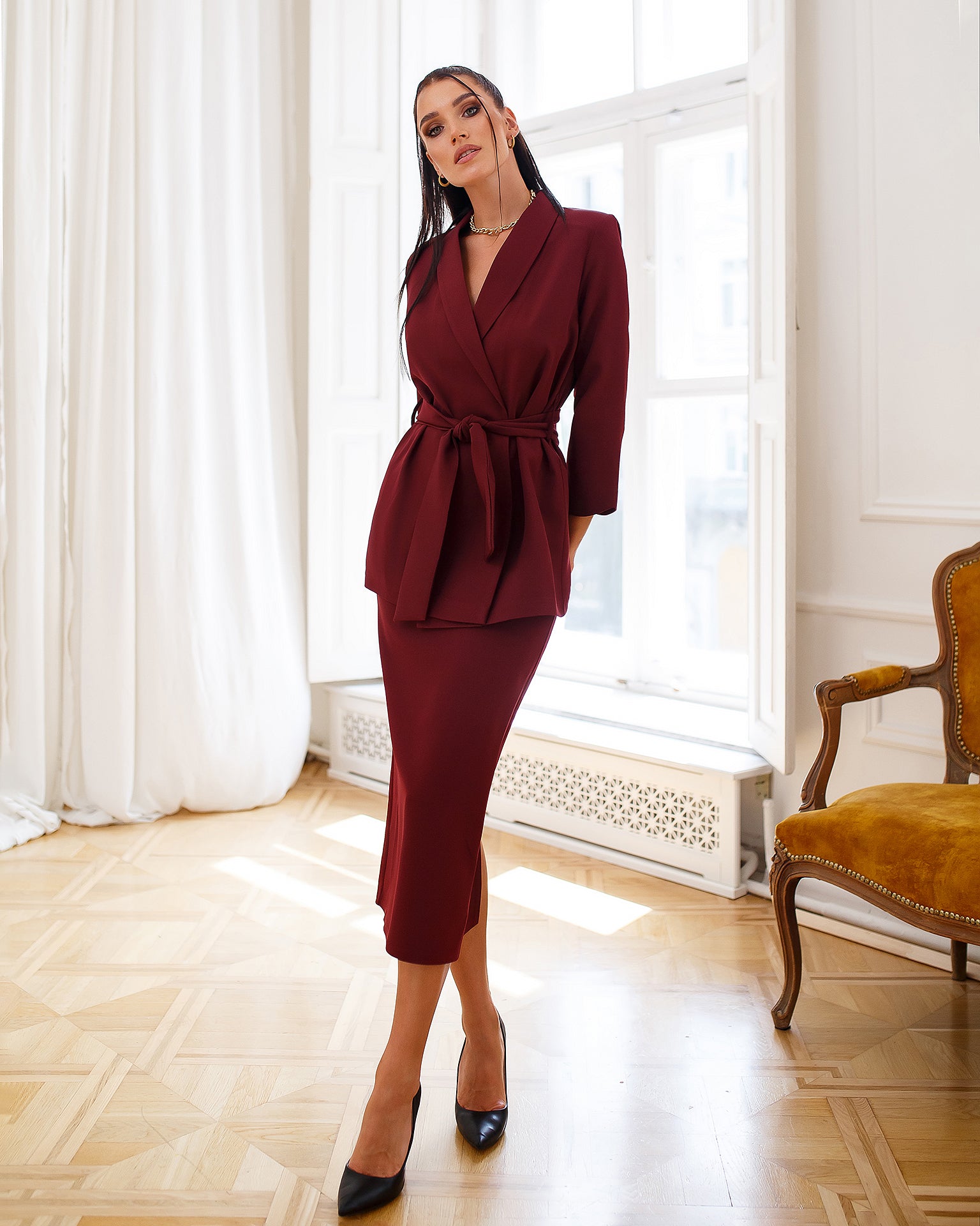 Bordeaux Formal Skirt Suit 2-Piece