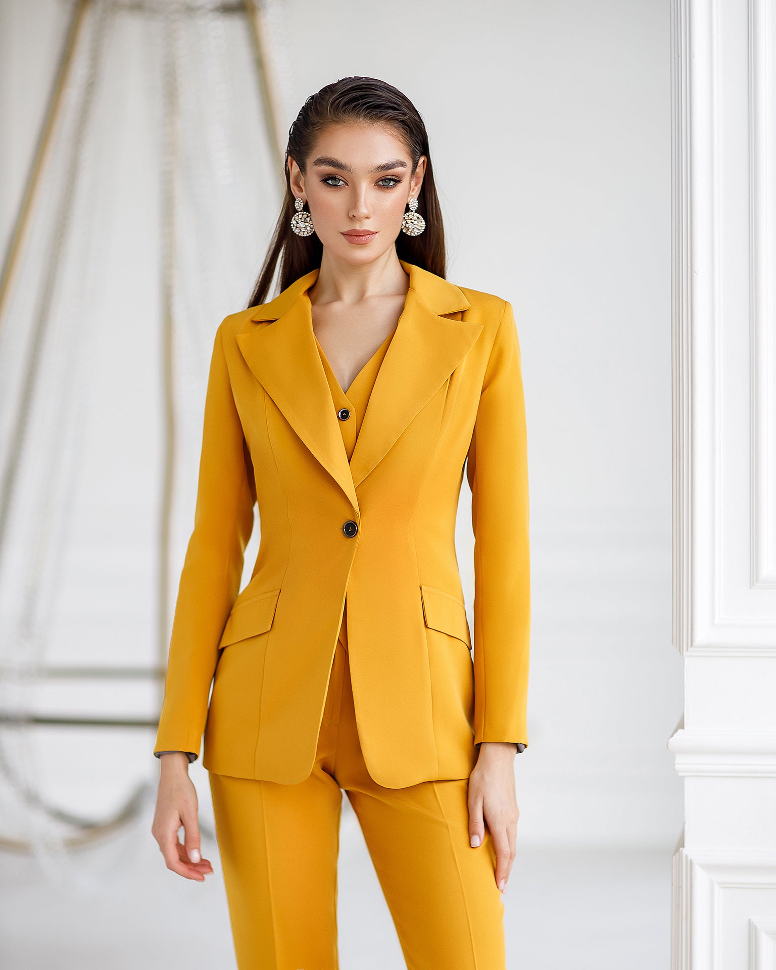 Mustard Office Slim Fit 3 Piece Suit Mustard Xs