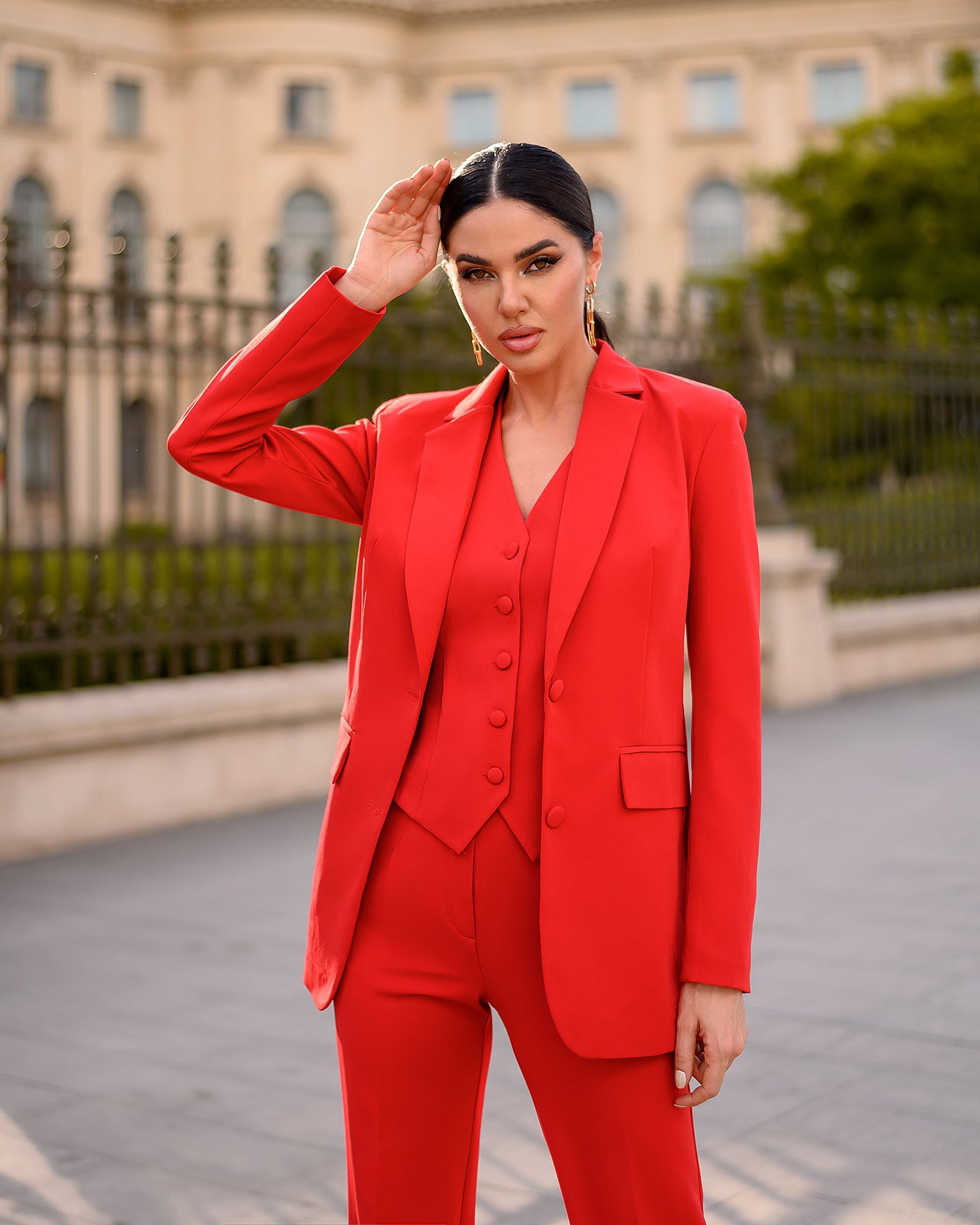 Red Regular-Fit 3-Piece Suit