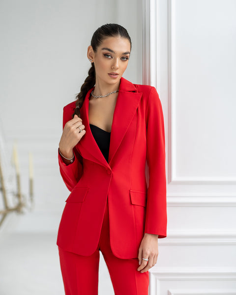 Red Single-Breasted Suit 2-Piece – ELAGIA