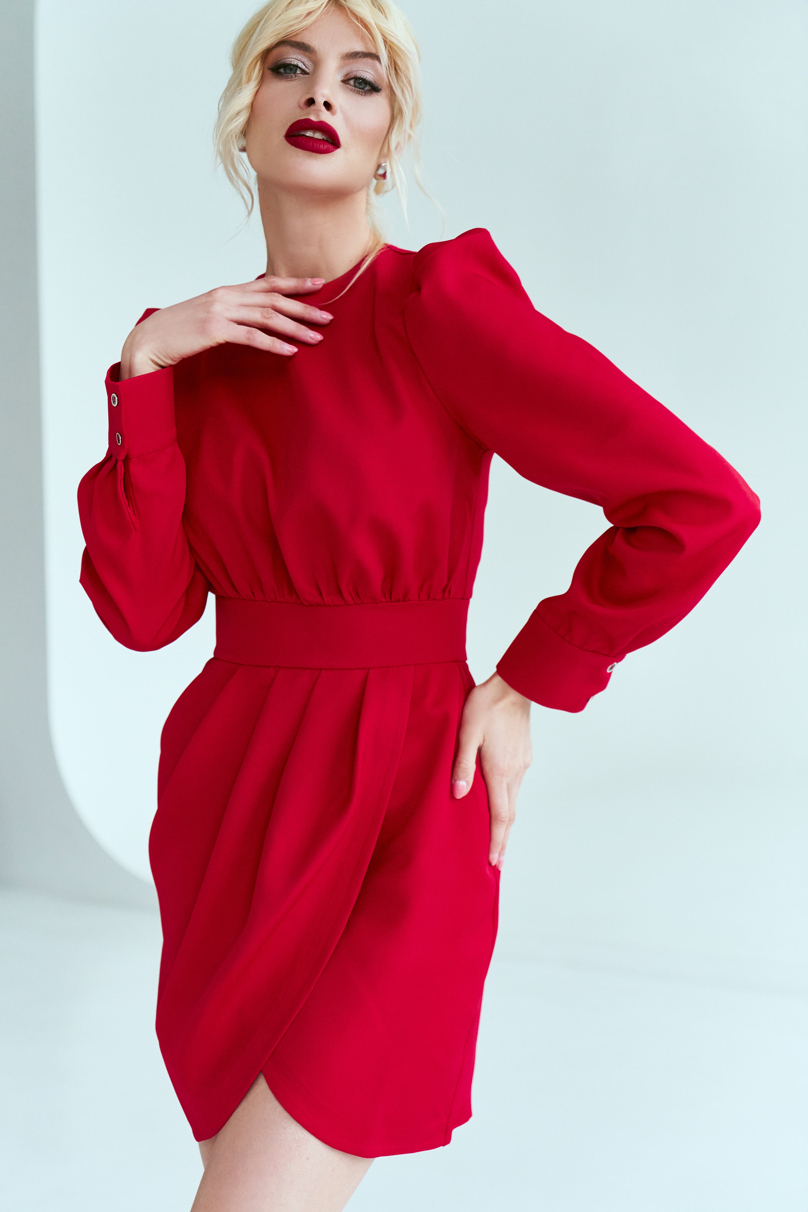 Red Long Sleeve Mini Dress