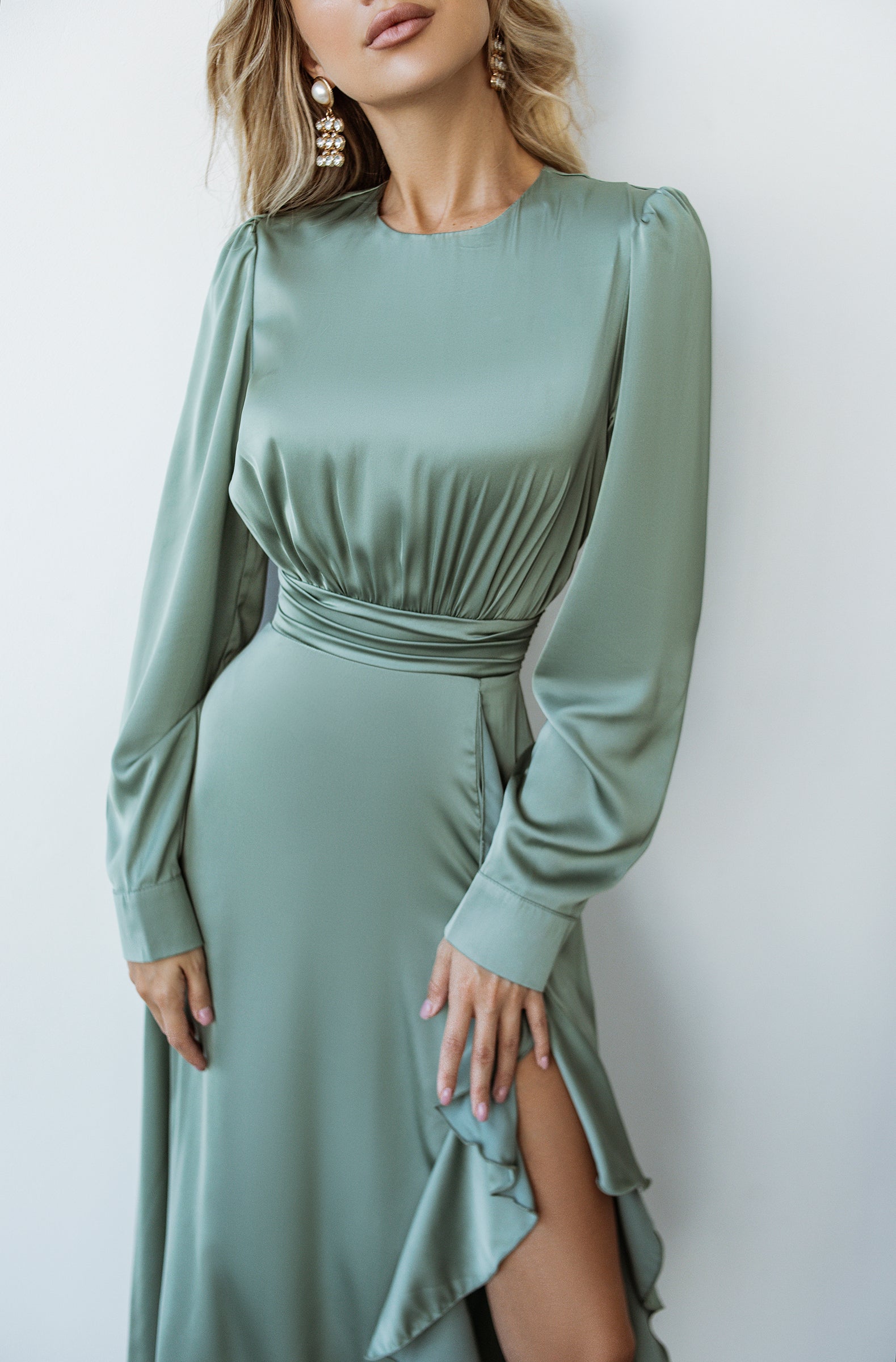 Green Thigh-Slit Maxi Dress