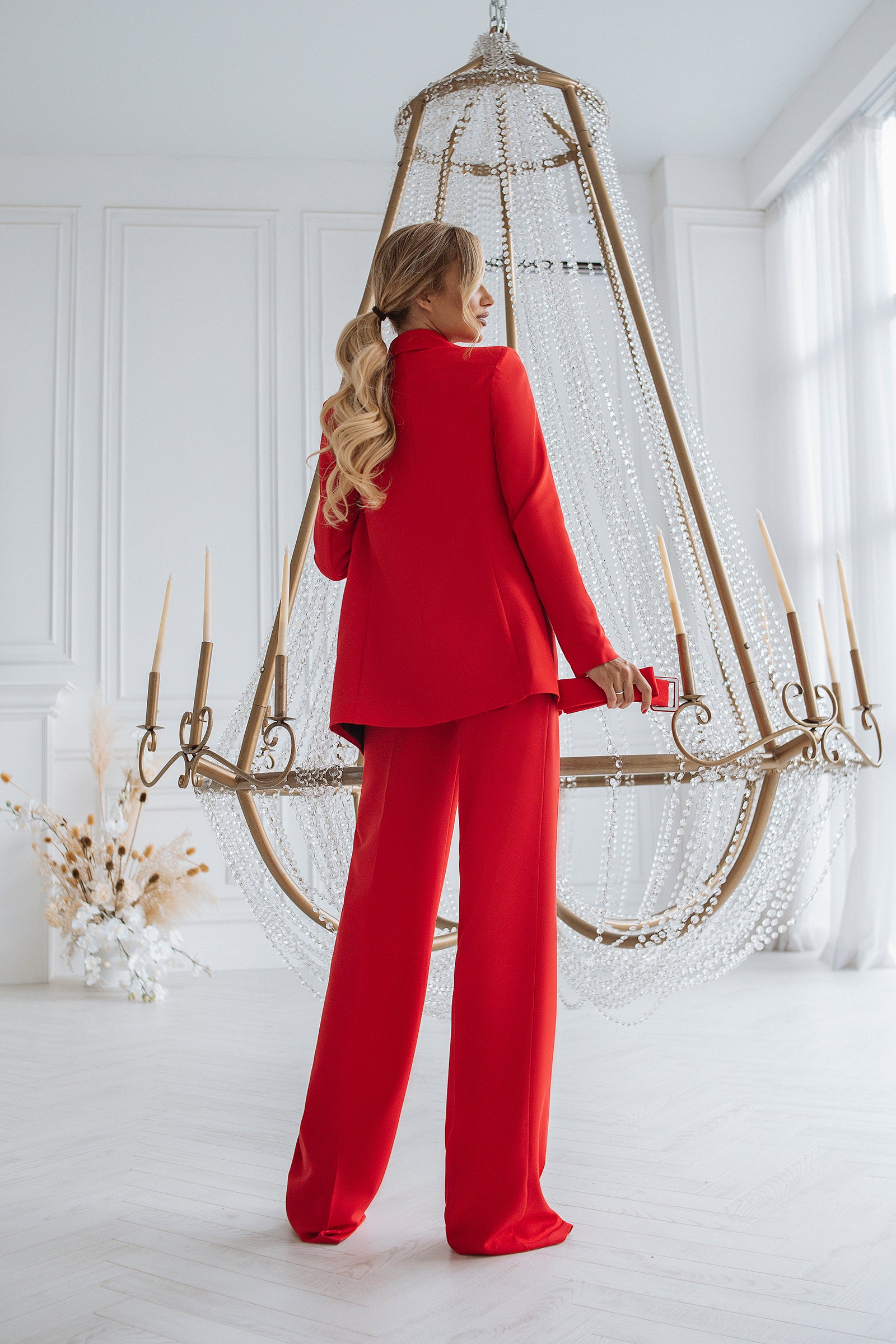 Red Belted Double Breasted Suit 2-Piece