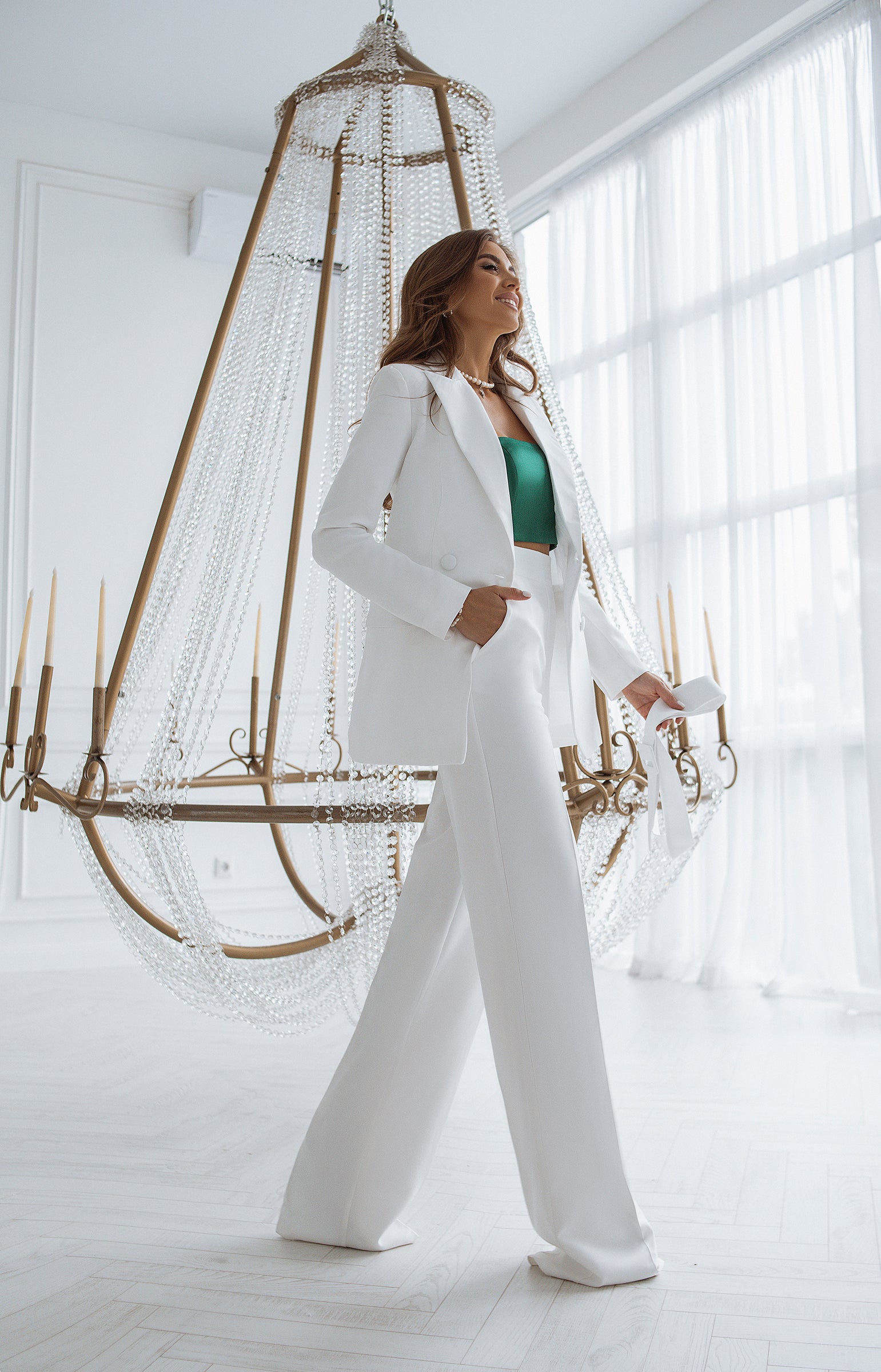White Belted Double Breasted Suit 2-Piece