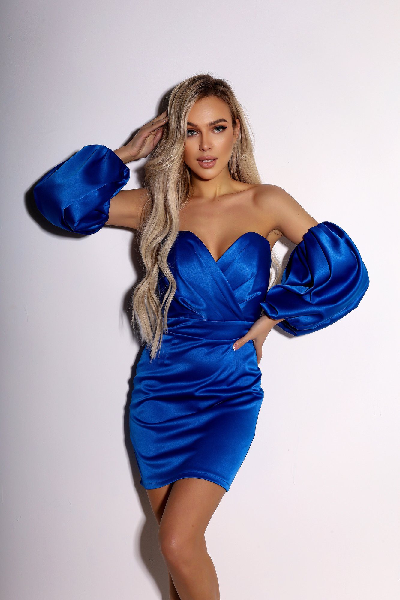 Electric Blue Puffed Sleeve Mini Prom Dress – ELAGIA