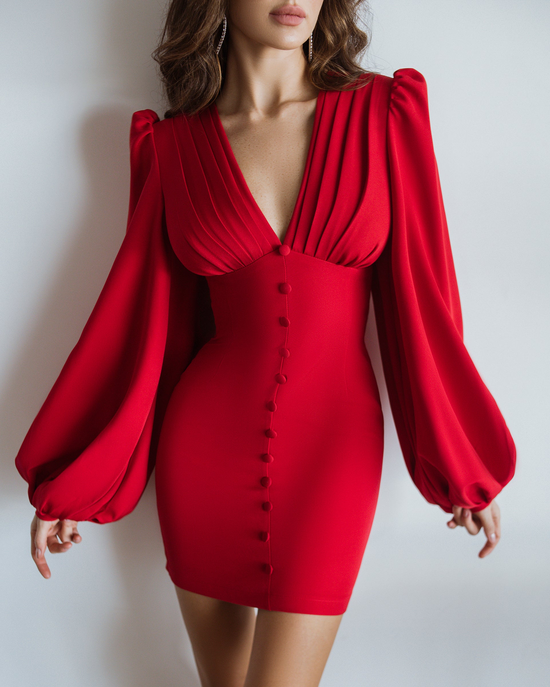 Red Backless Puff Sleeve Mini Dress