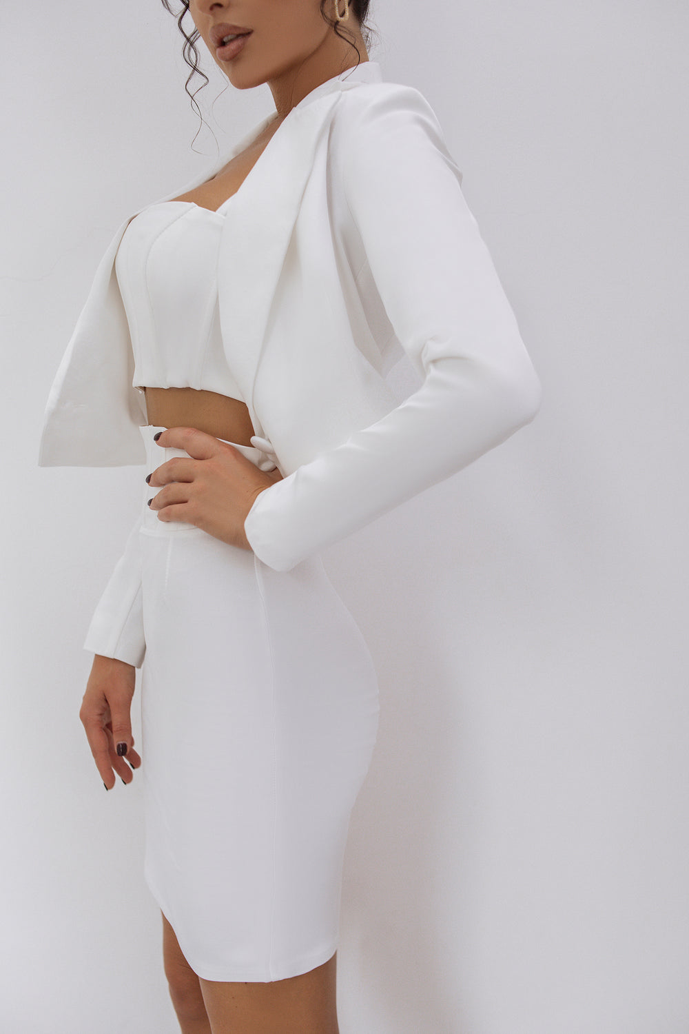 White Crop Jacket Co-ord Set