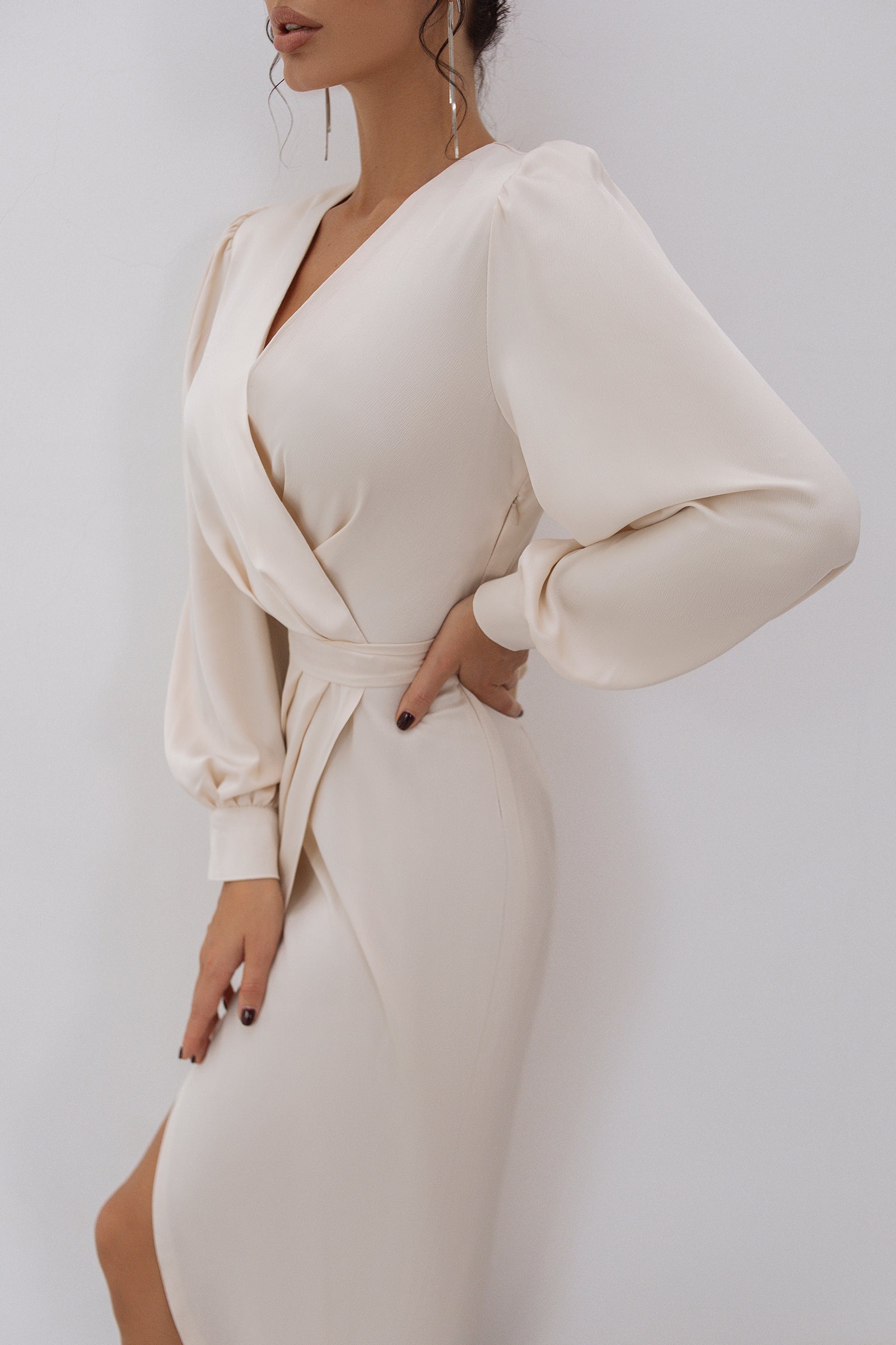 Cream long sleeve midi dress hotsell