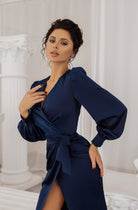 Navy Wrap Long Sleeve Midi Dress – ELAGIA