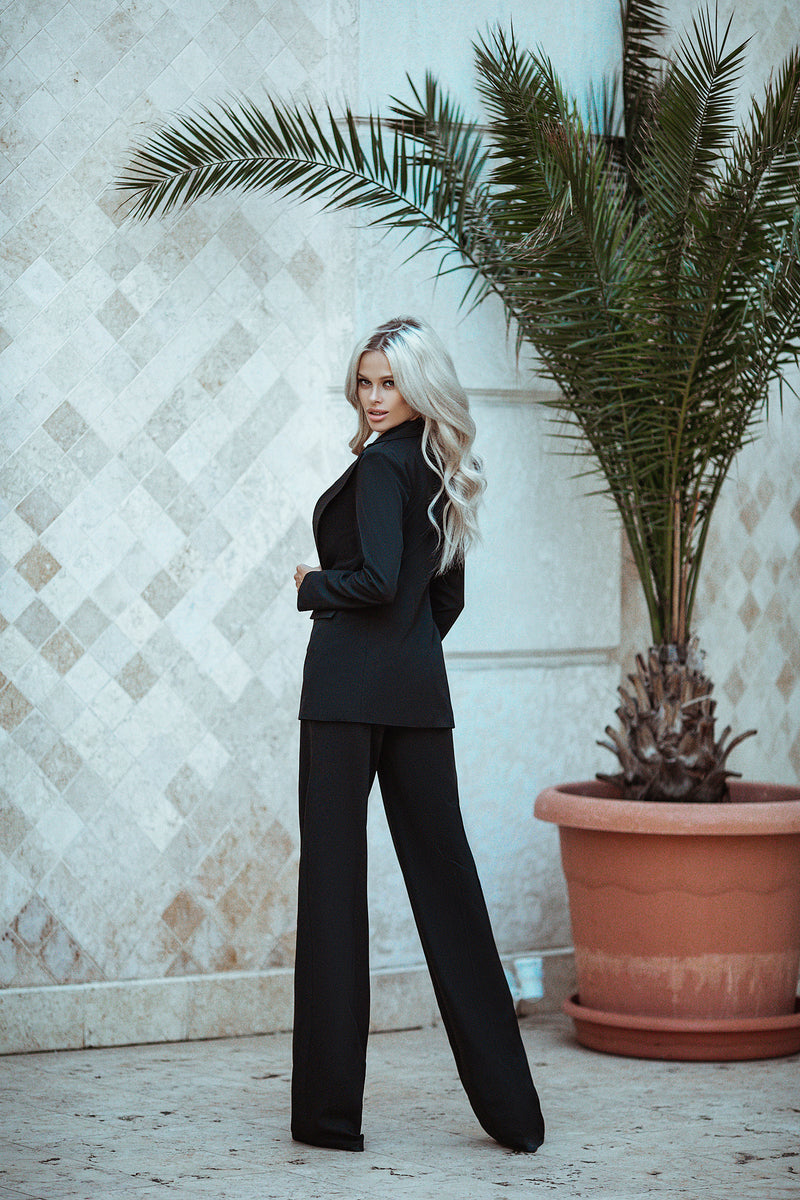 Black Belted Double Breasted Suit 2-Piece