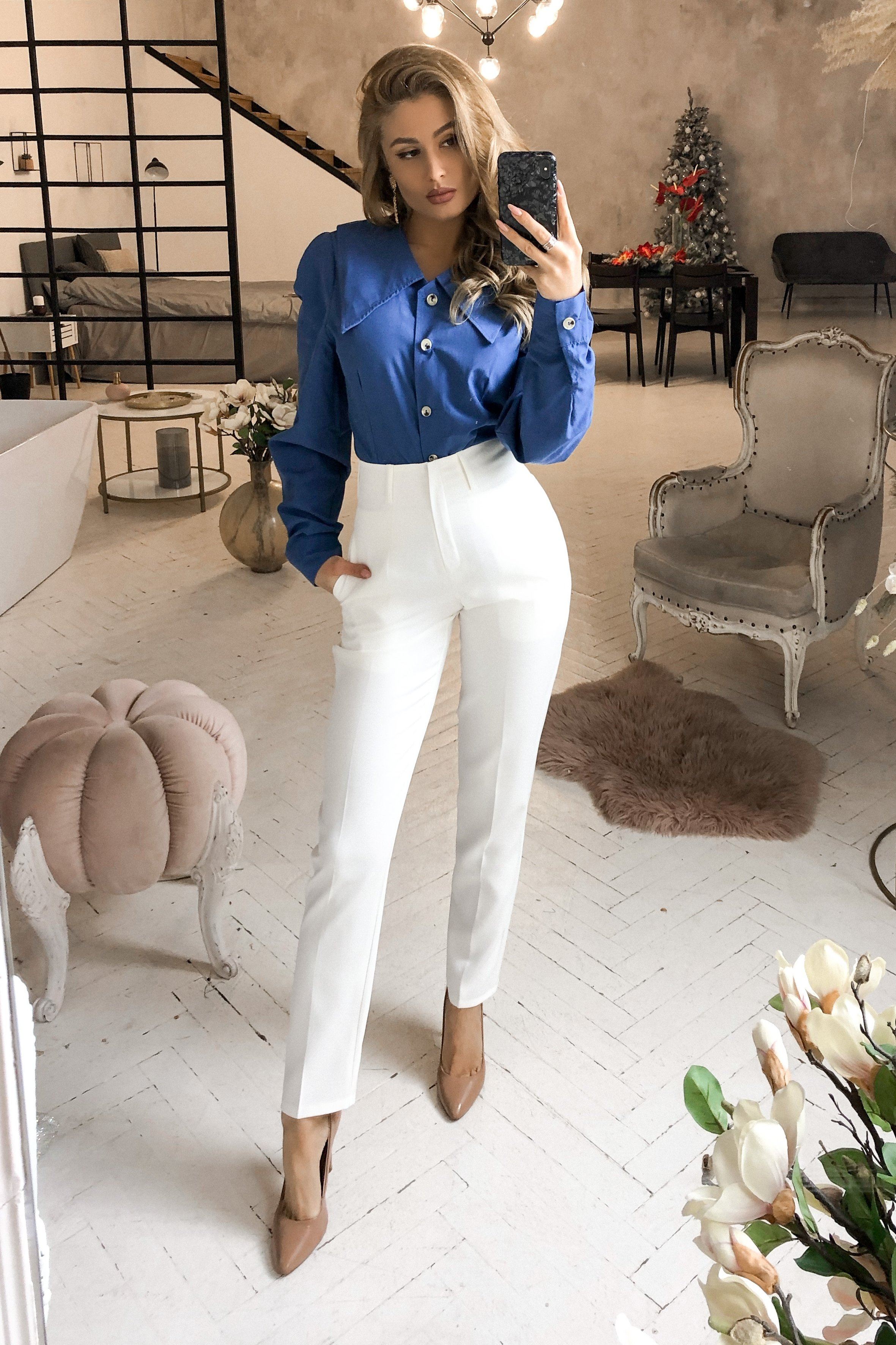 White High Waisted Regular Fit Pants Front