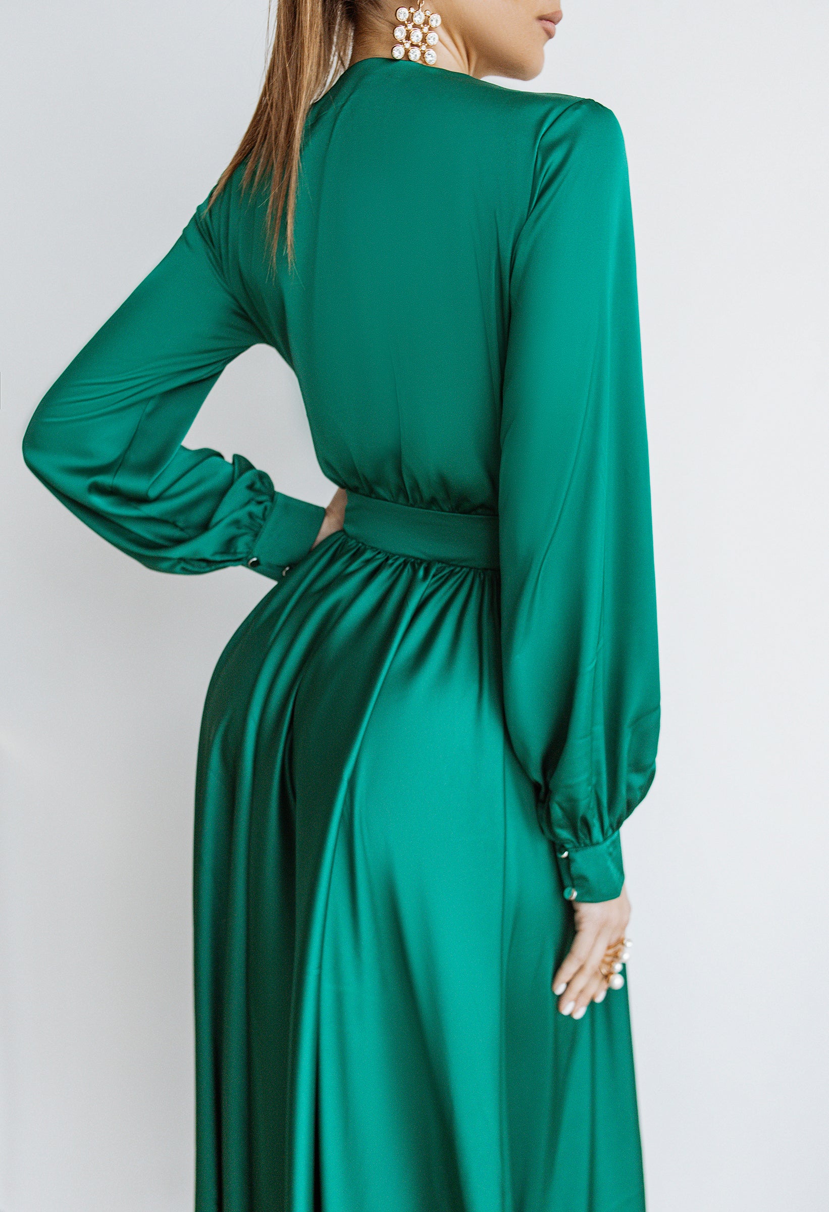 Emerald Silk Long Sleeve Maxi Dress