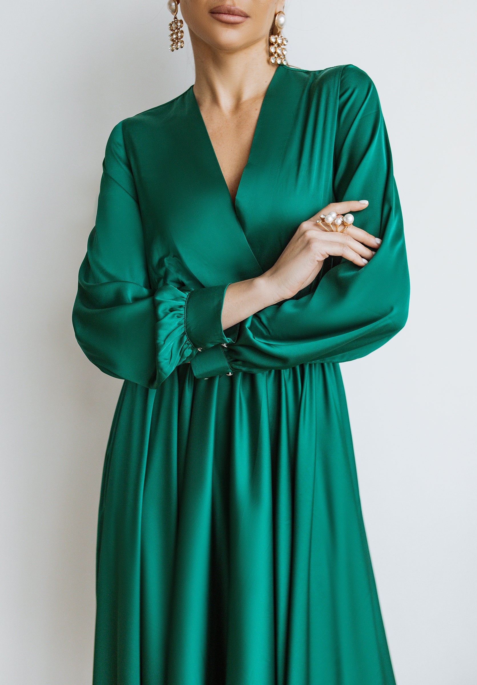 Emerald Silk Long Sleeve Maxi Dress