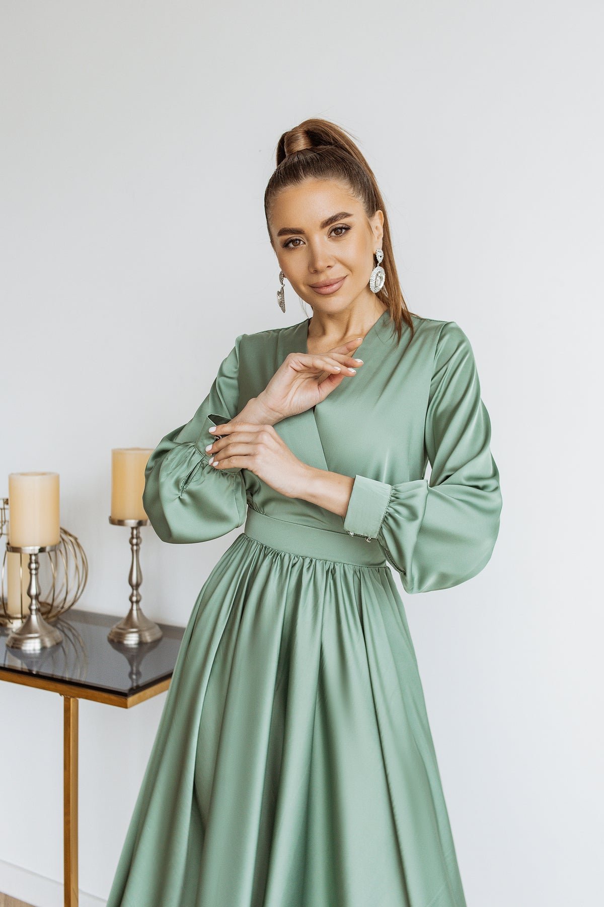 Olive Silk Long Sleeve Maxi Dress – ELAGIA